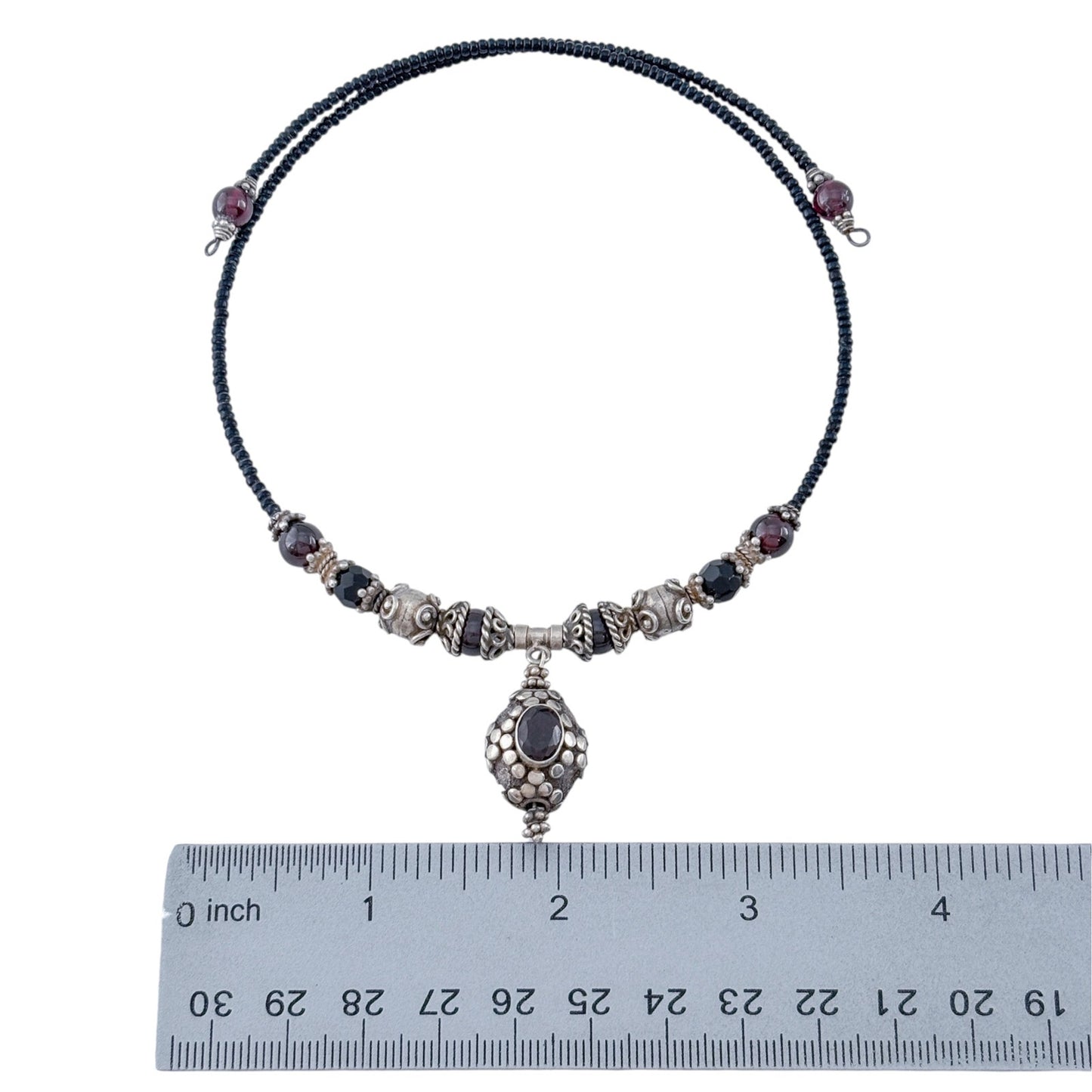 Vintage Sterling Silver 925 Garnet Bead Necklace 16"