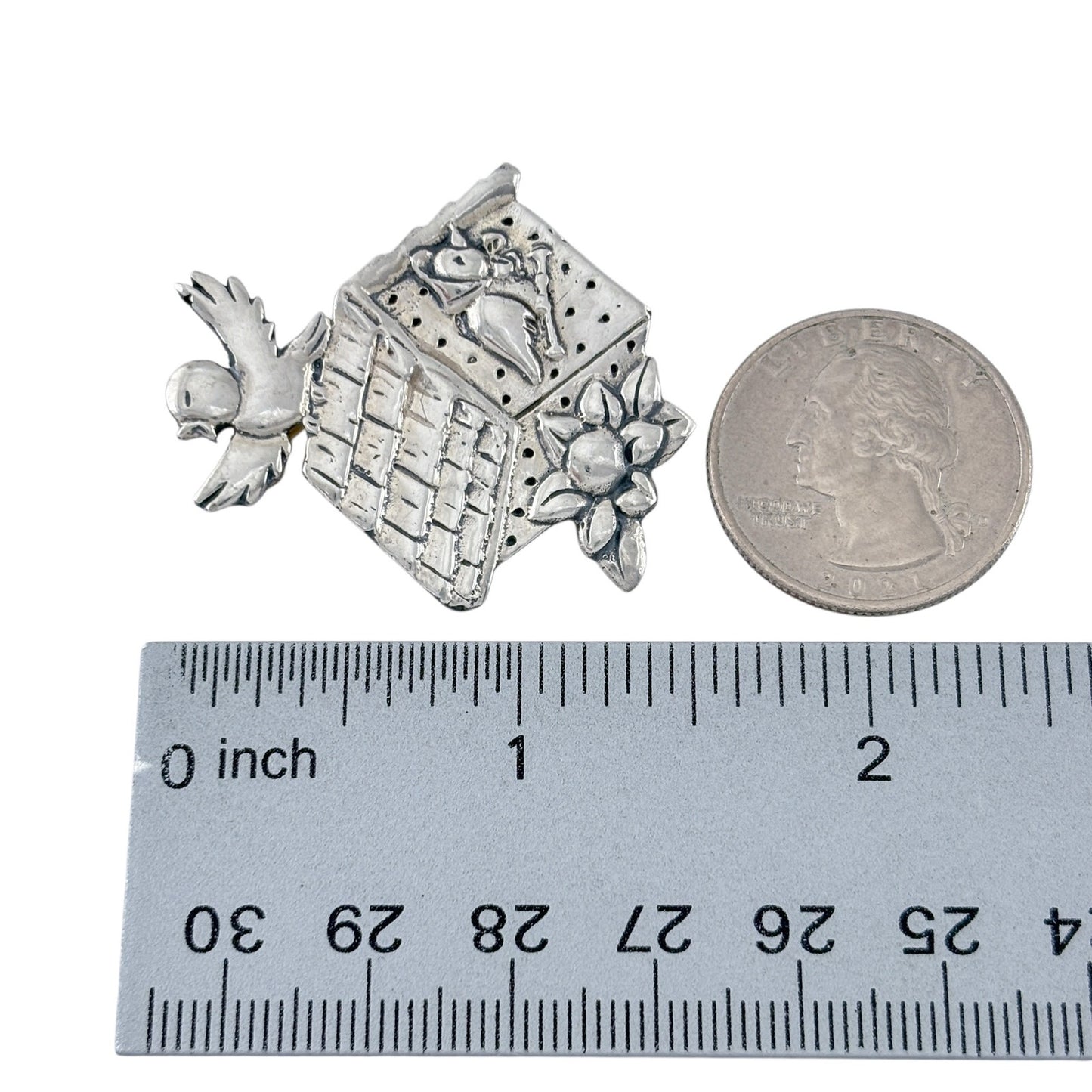 Vintage Sterling Silver 925 Mary Engelbreit Birdhouse Brooch