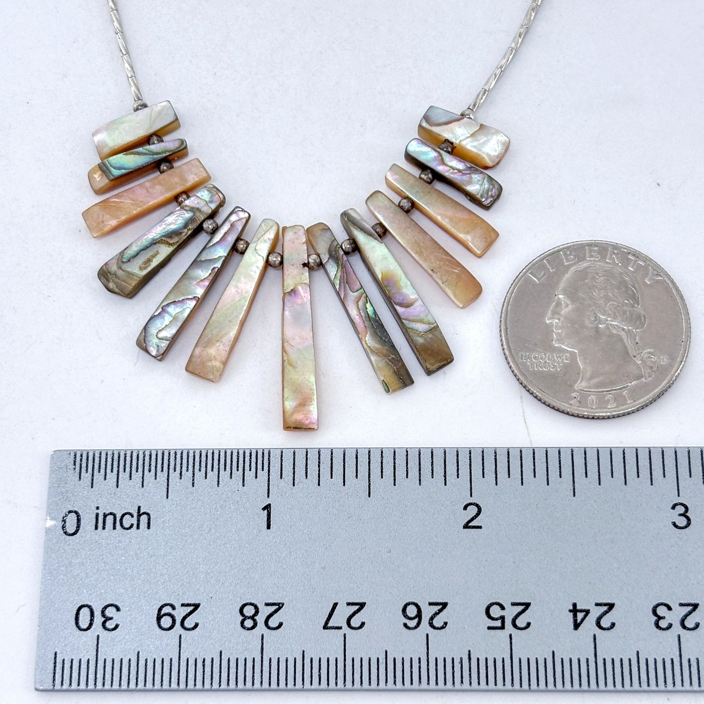 Vintage Sterling Silver 925 Abalone Shell Bib Necklace 18.5"