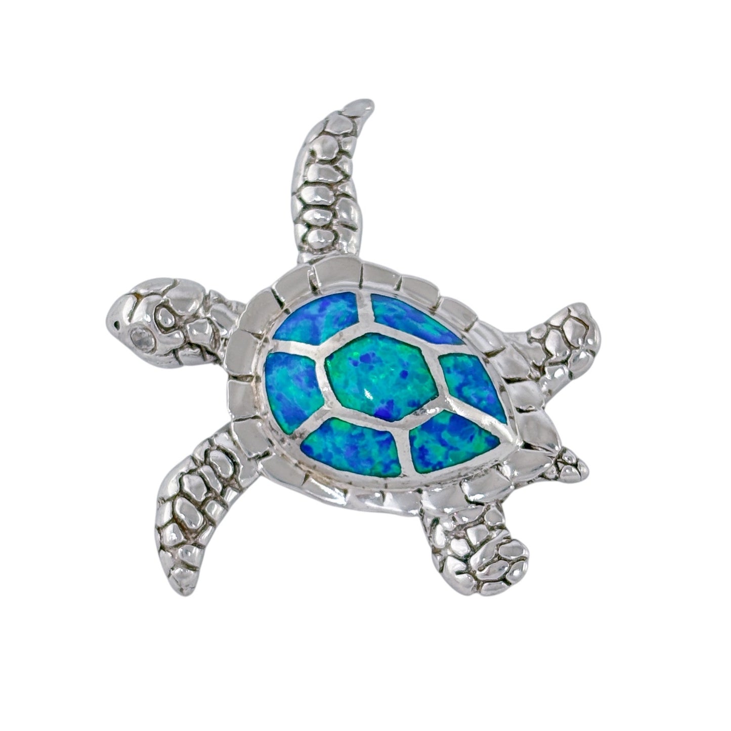 Vintage Sterling Silver 925 Opal Inlay Sea Turtle Pendant