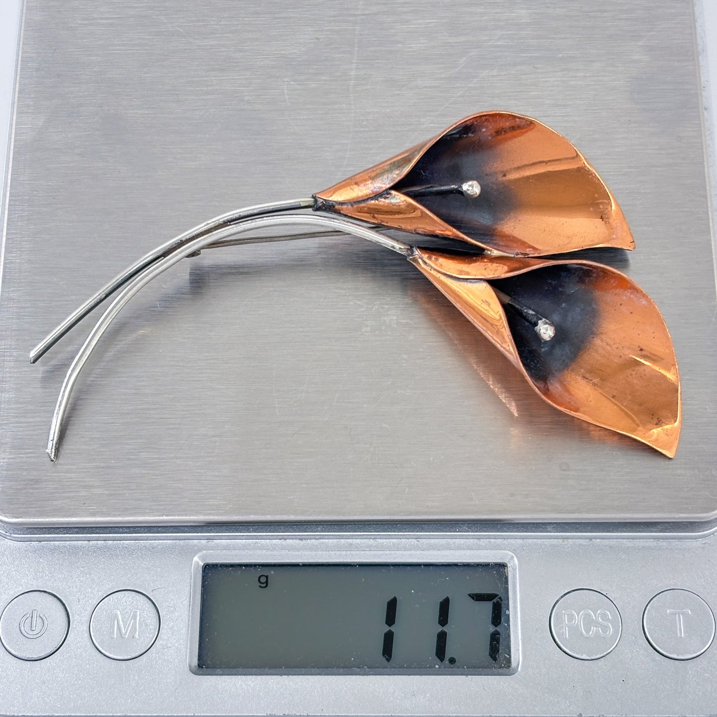 Vintage MCM Stuart Nye Sterling Silver & Copper Calla Lily Brooch