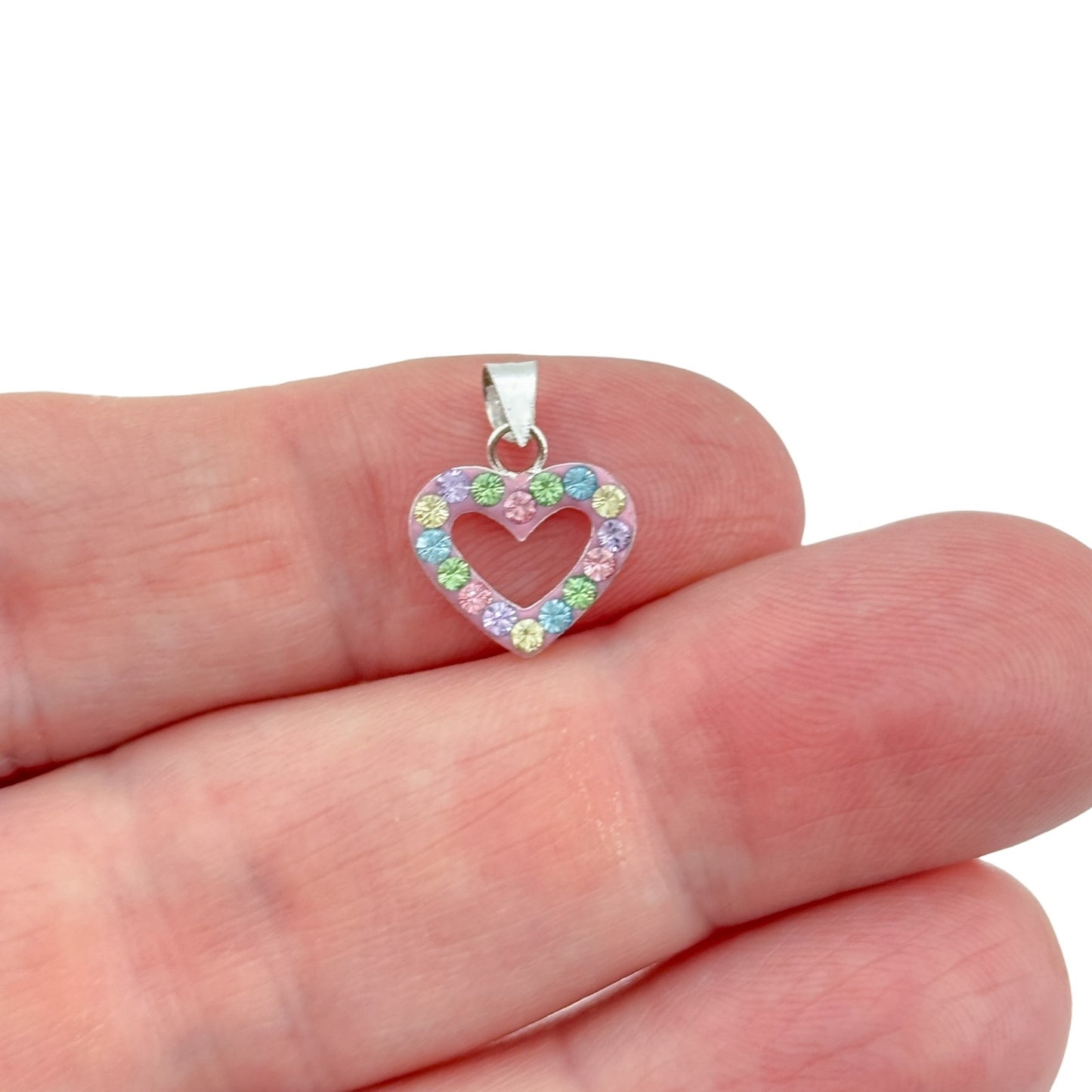 Vintage Sterling Silver 925 Pastel Crystal Reversible Heart Pendant