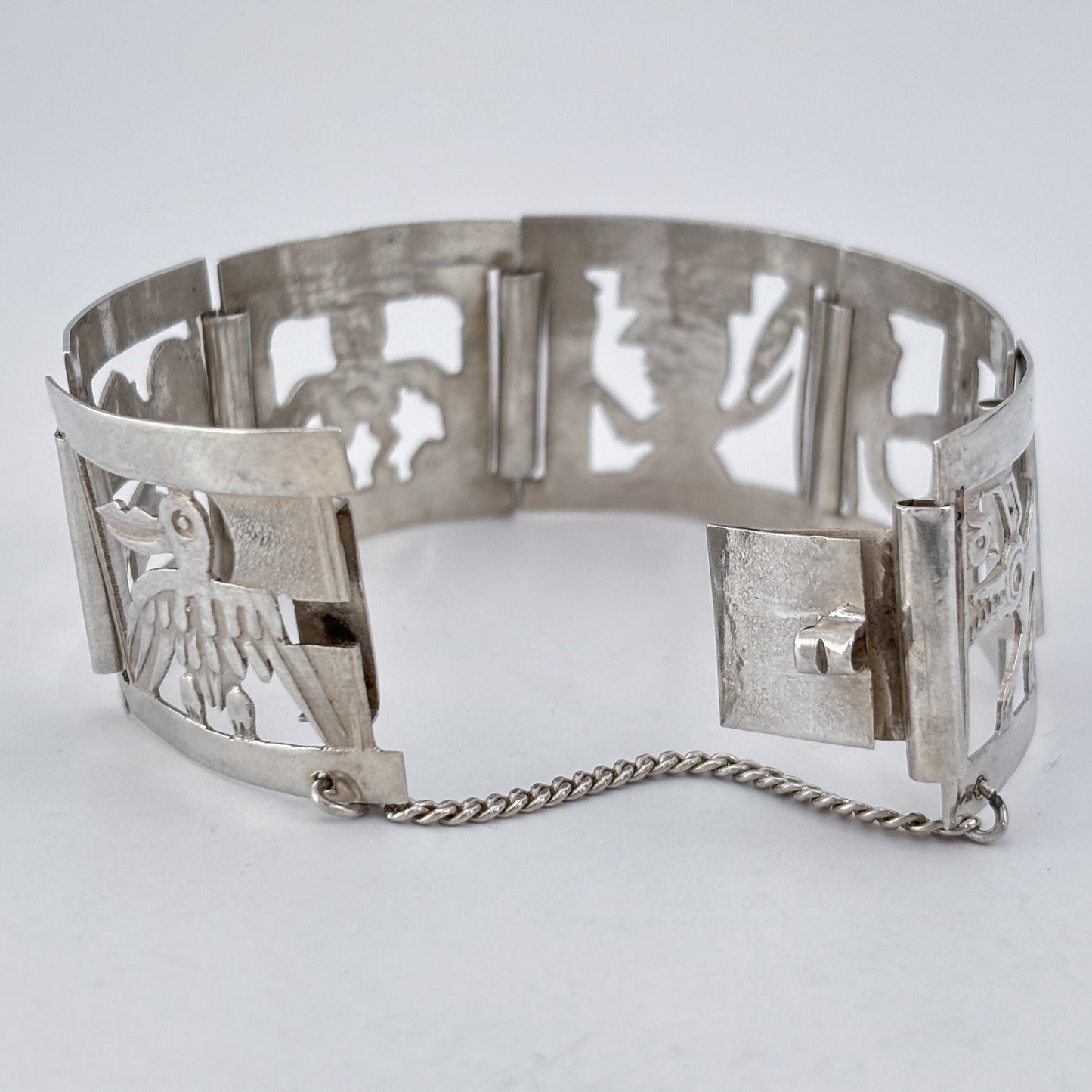 Vintage Sterling Silver 925 Peruvian Storyteller Panel Link Bracelet 7"