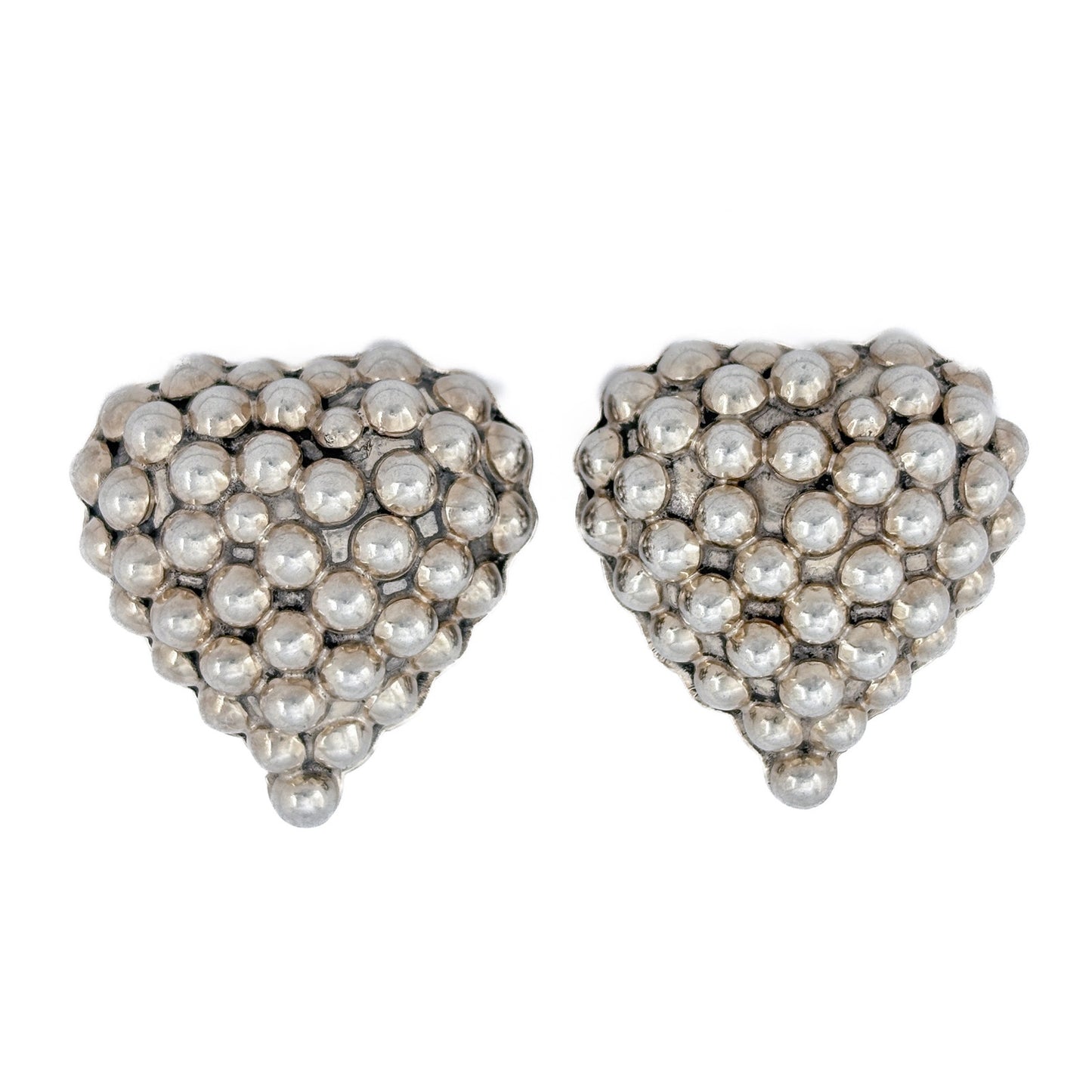 Vintage Sterling Silver 925 Beaded Heart Clip On Earrings