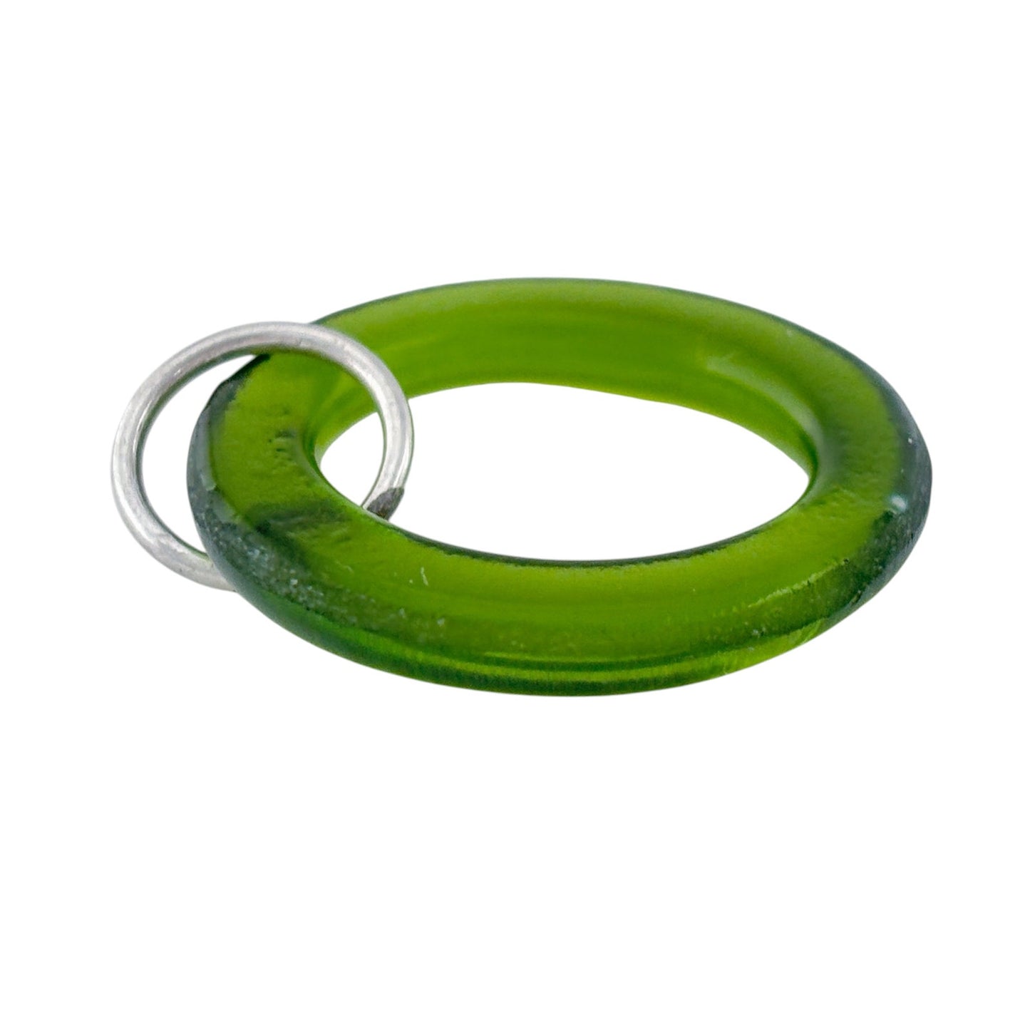 Vintage Green Plastic Ring Pendant with Silver Tone Bail