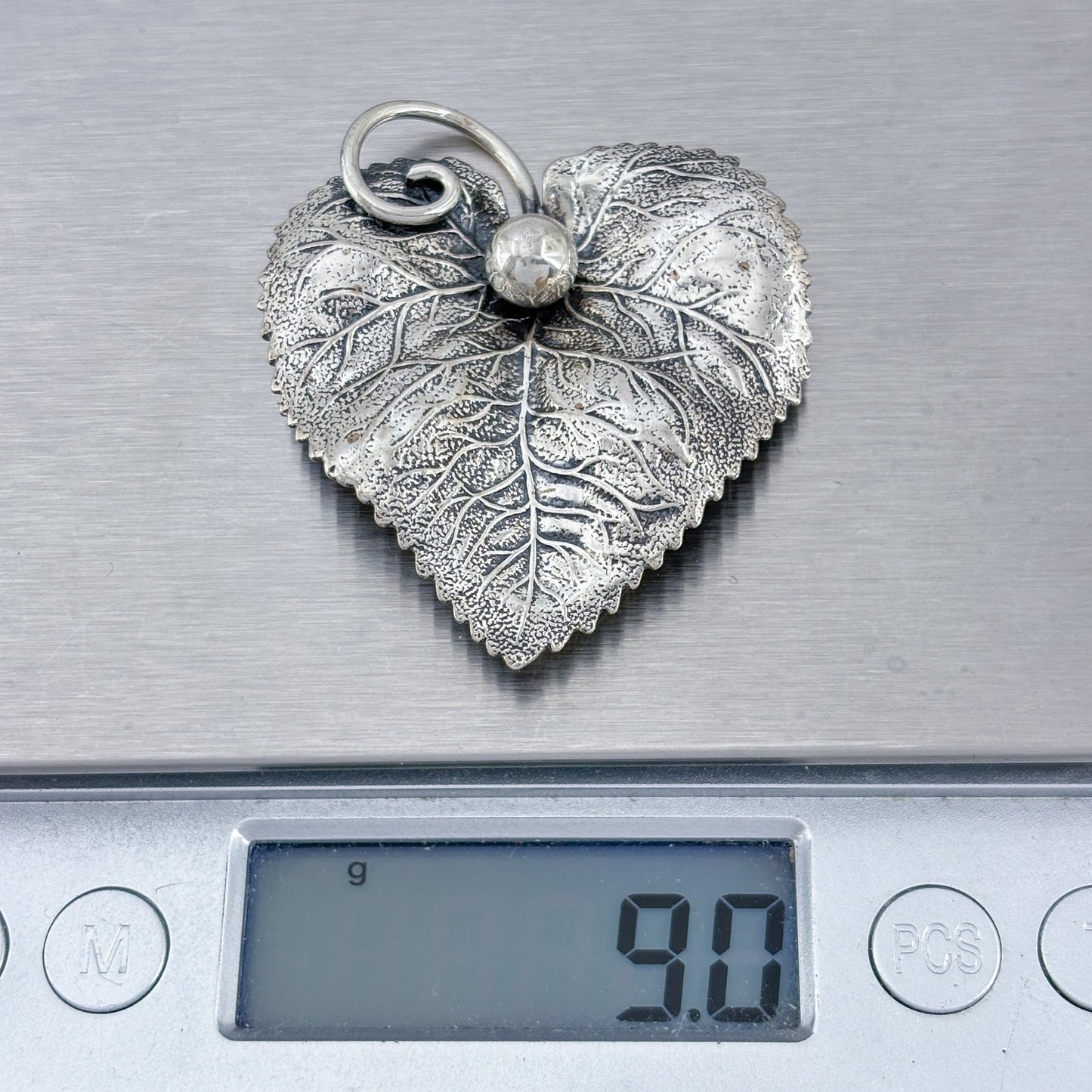 Vintage Sterling Silver 925 Heart Leaf Pendant