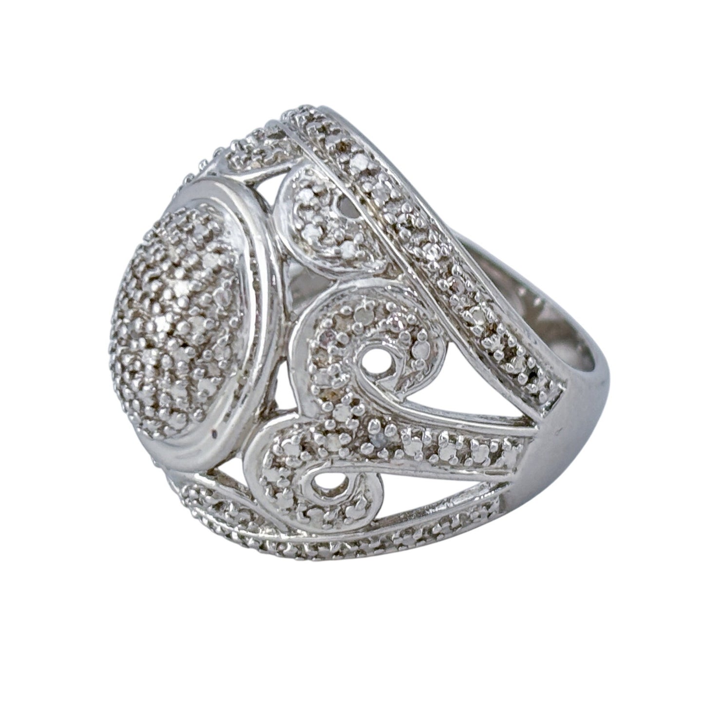 Vintage Sterling Silver 925 Diamond Chip Oval Ring Size 5