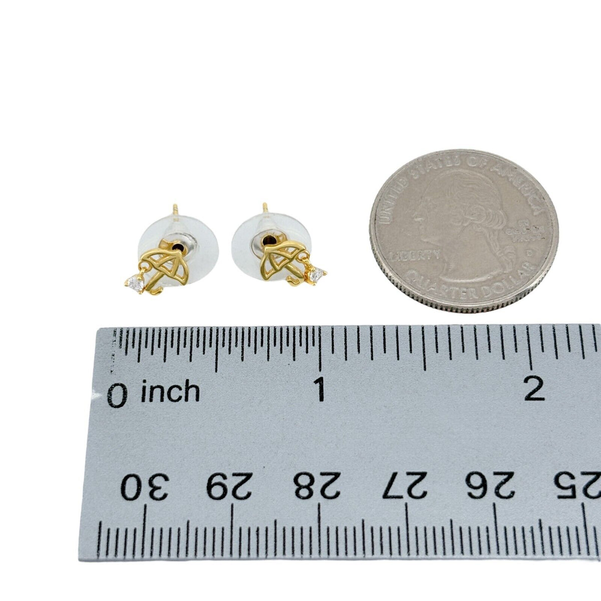 Vintage Sterling Silver 925 Gold-Tone Umbrella Cubic Zirconia Stud Earrings