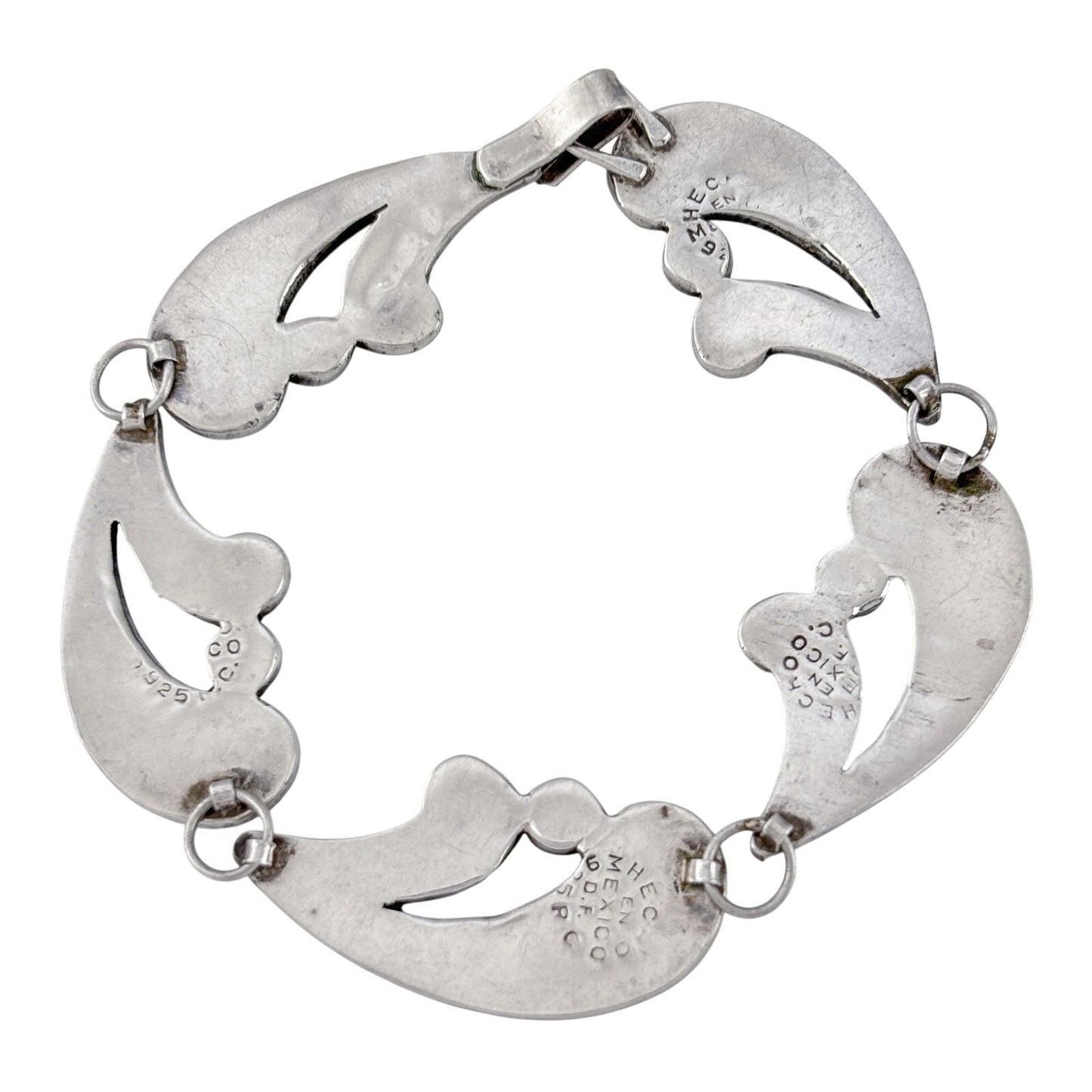 Vintage Sterling Silver 925 Mosaic Stone Bracelet 7"