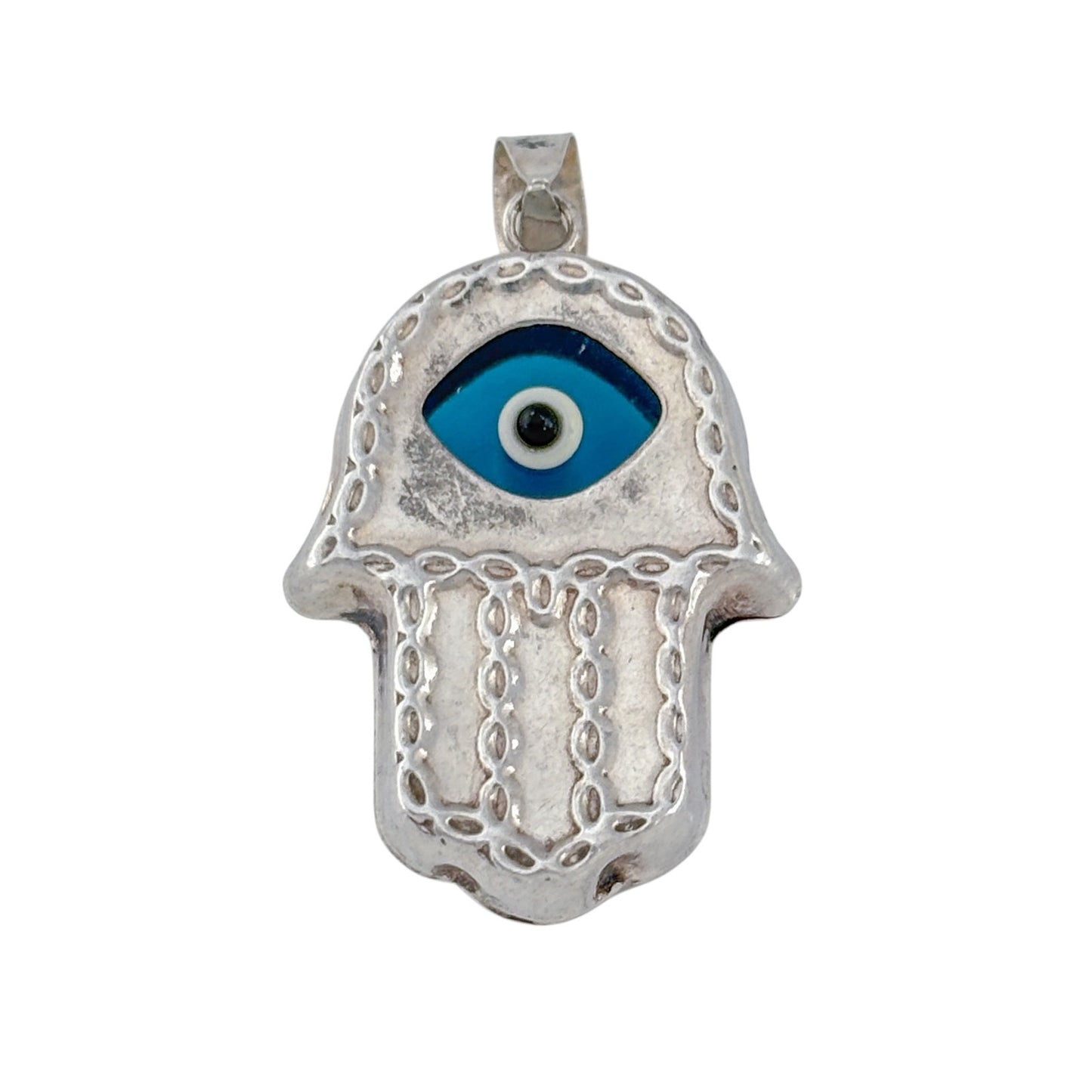 Vintage Sterling Silver 925 Hamsa Evil Eye Pendant