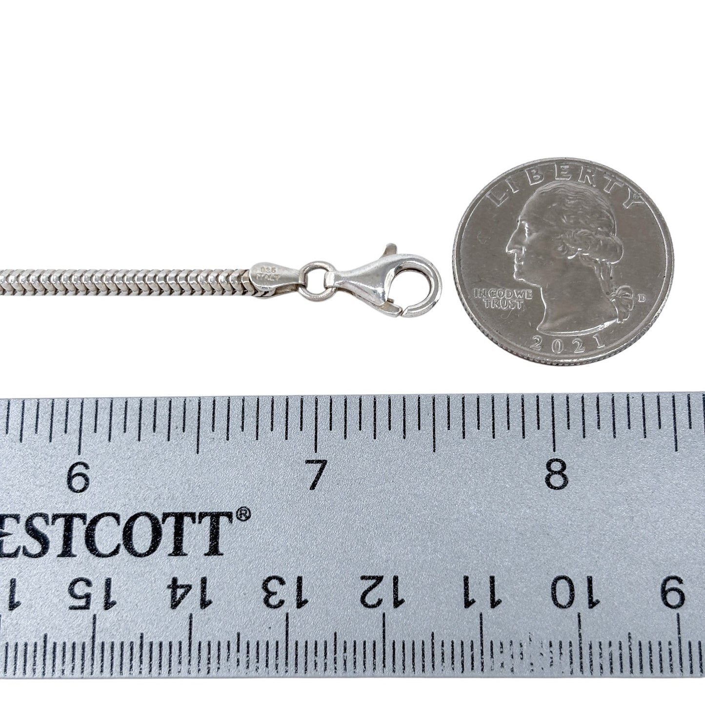 Estate Sterling Silver 925 3mm Snake Chain Charm Bracelet 7.5"