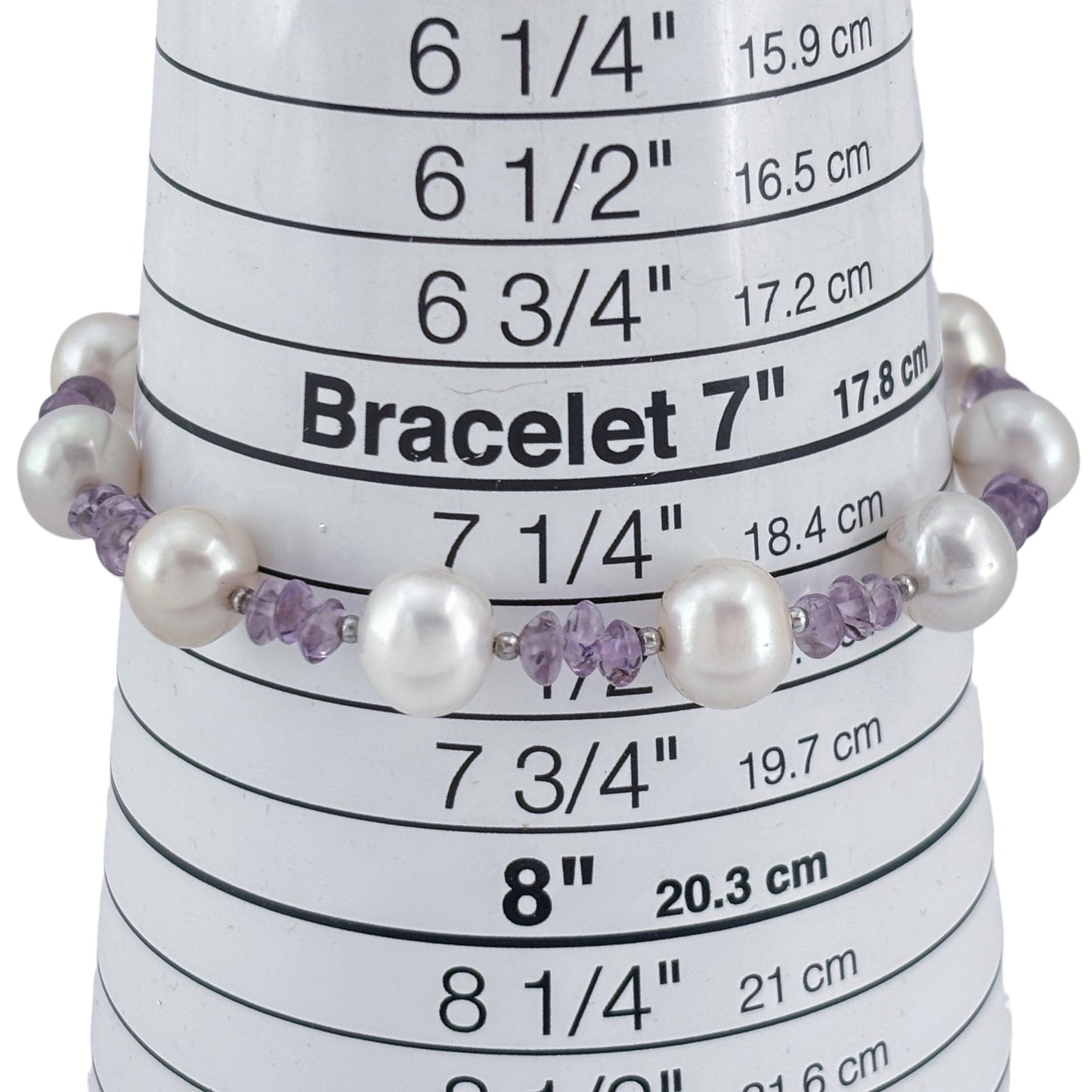 Vintage Sterling Silver 925 Pearl Amethyst Bracelet 8"