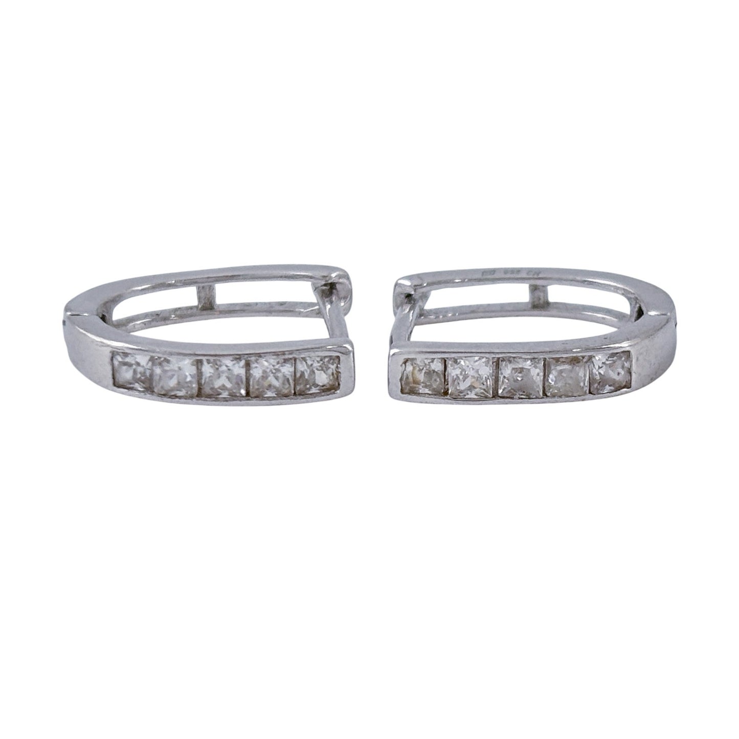 Vintage Sterling Silver 925 Cubic Zirconia Huggie Hoop Earrings