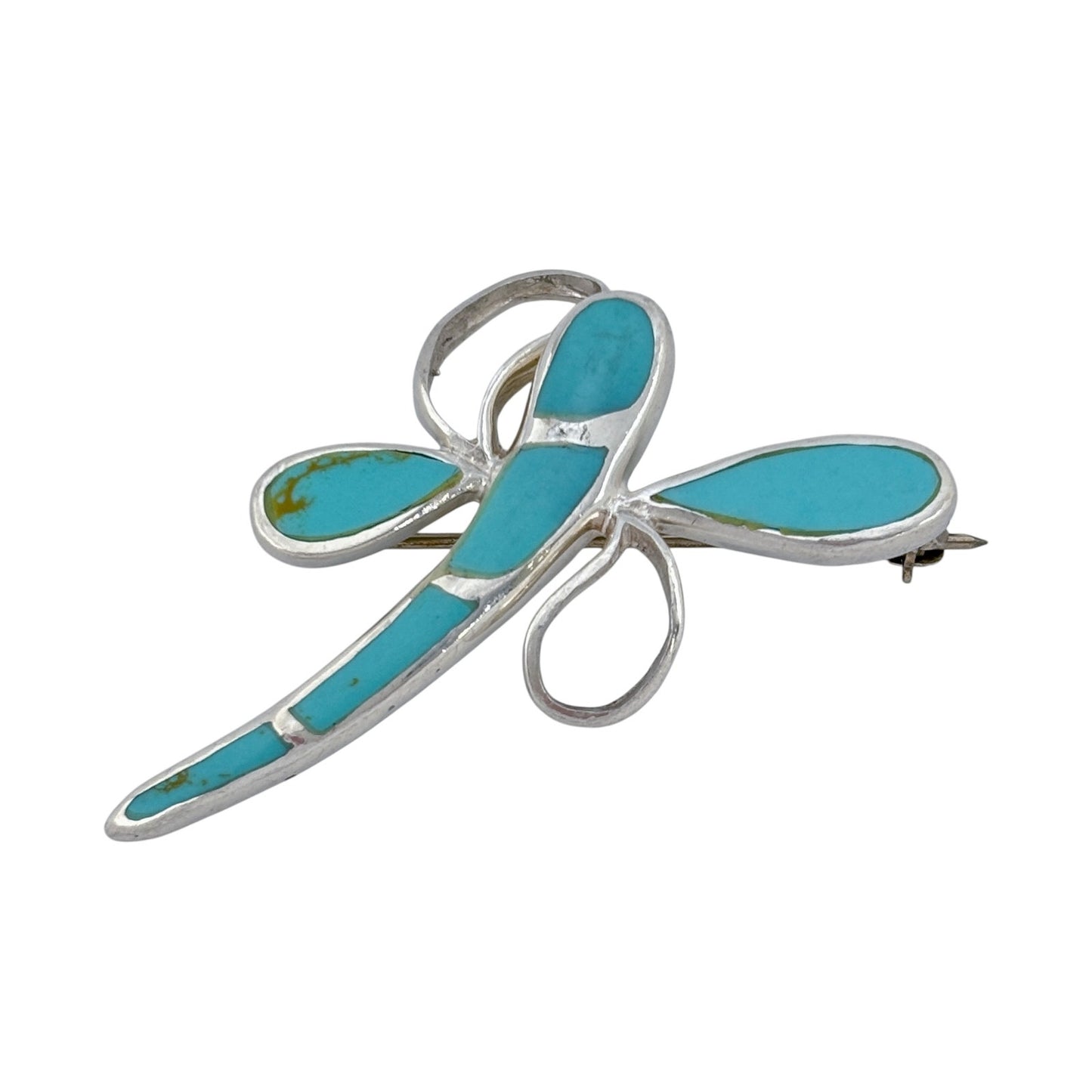 Vintage Sterling Silver 925 Magnesite Dragonfly Brooch Pendant