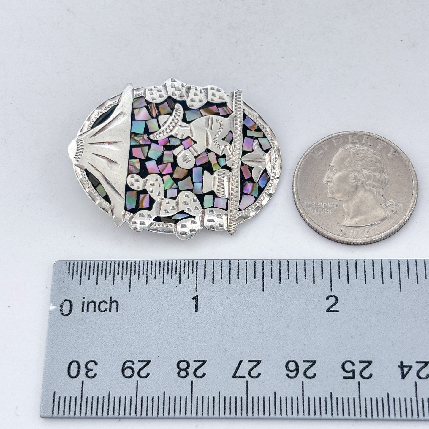 Vintage Sterling Silver 925 Abalone Mosaic Pendant Brooch