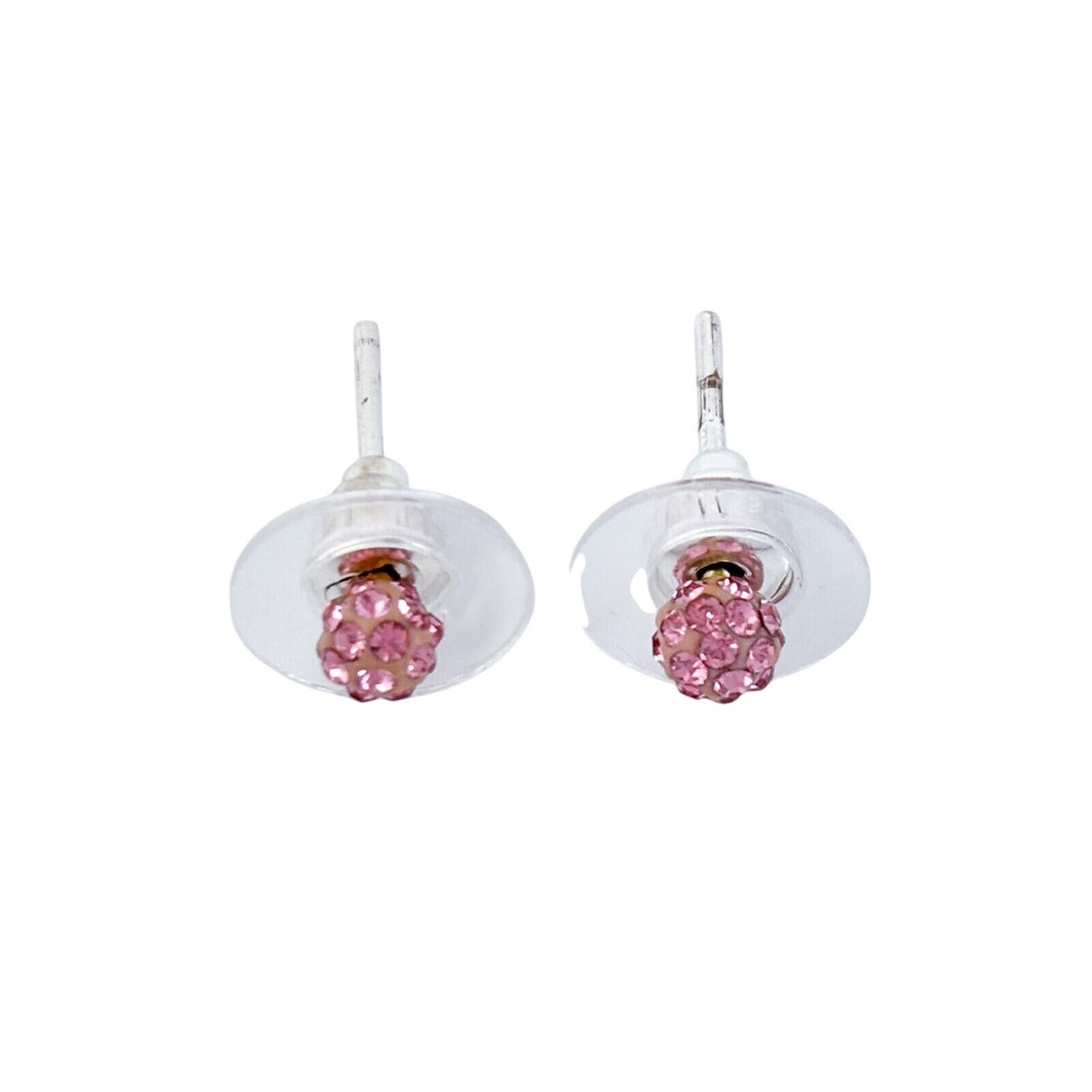 Vintage Sterling Silver 925 Pink Rhinestone Stud Earrings