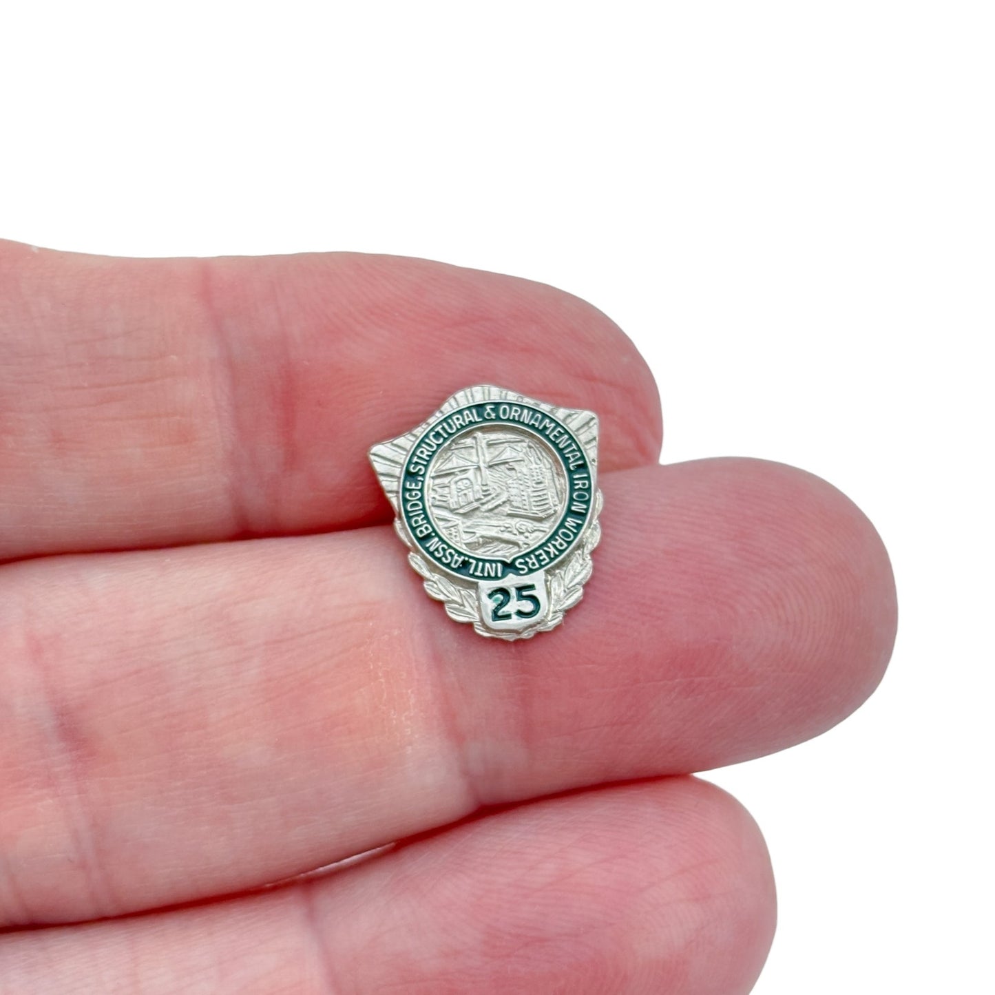Vintage Sterling Silver 925 Iron Workers Union 25 Year Lapel Pin