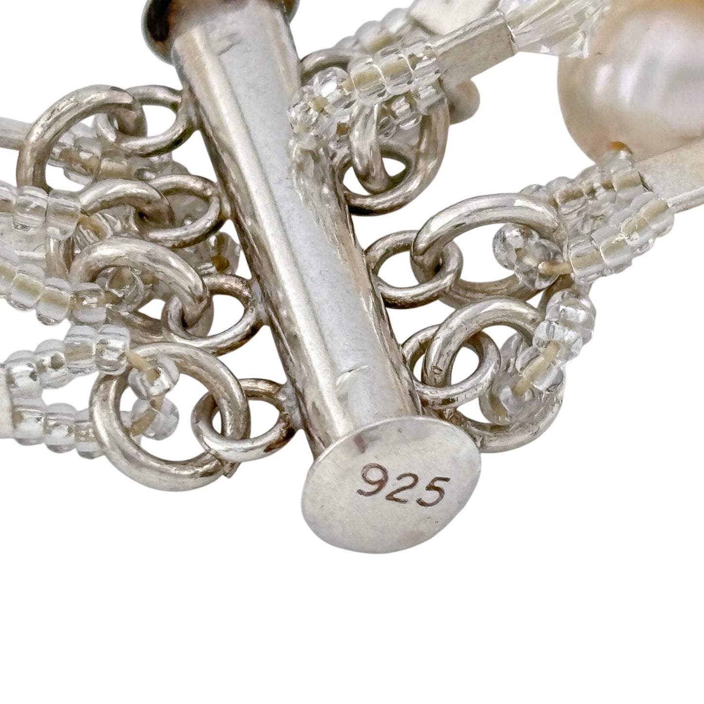 Vintage Sterling Silver 925 Pearl Crystal Bracelet 7.25"