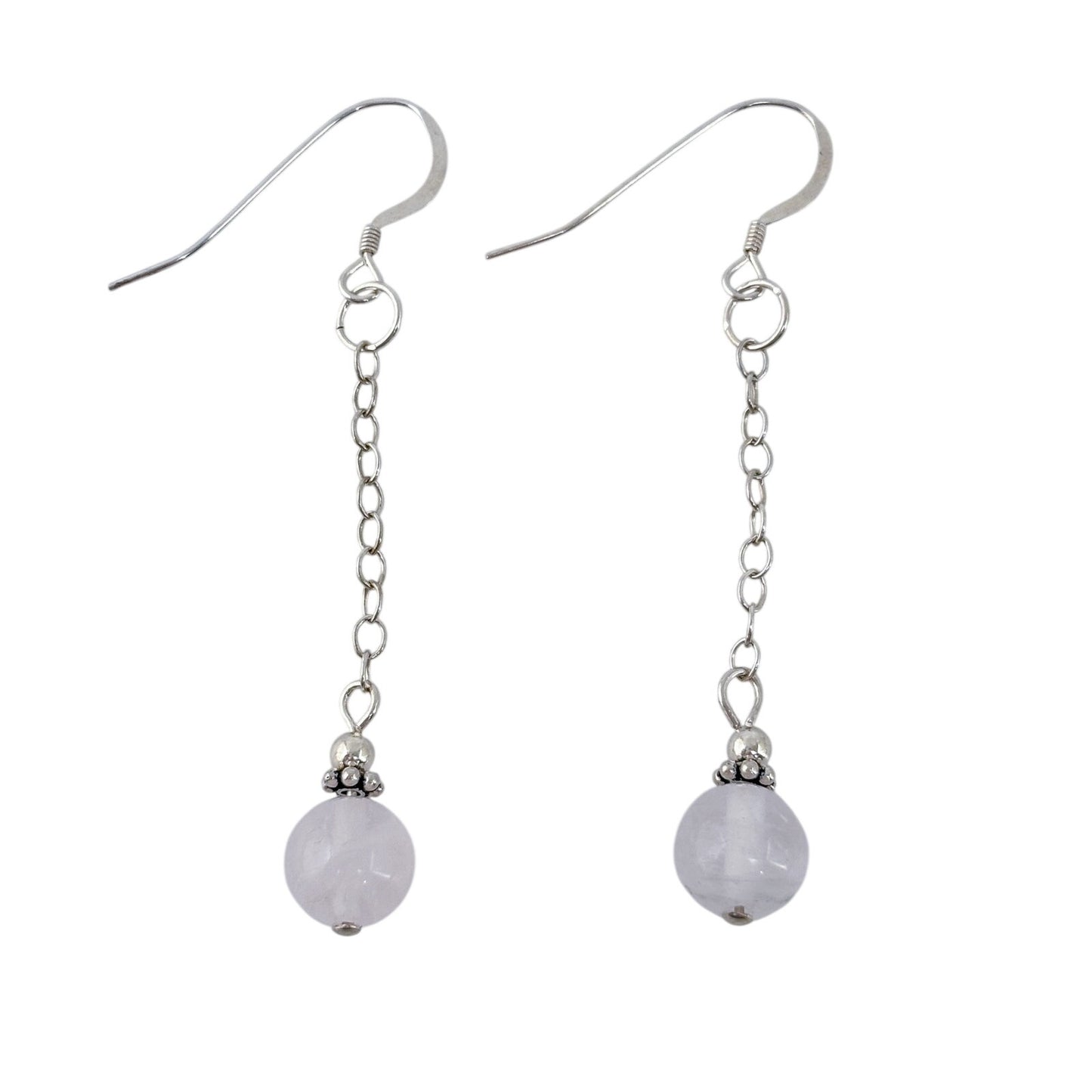 Vintage Sterling Silver 925 Rose Quartz Drop Earrings