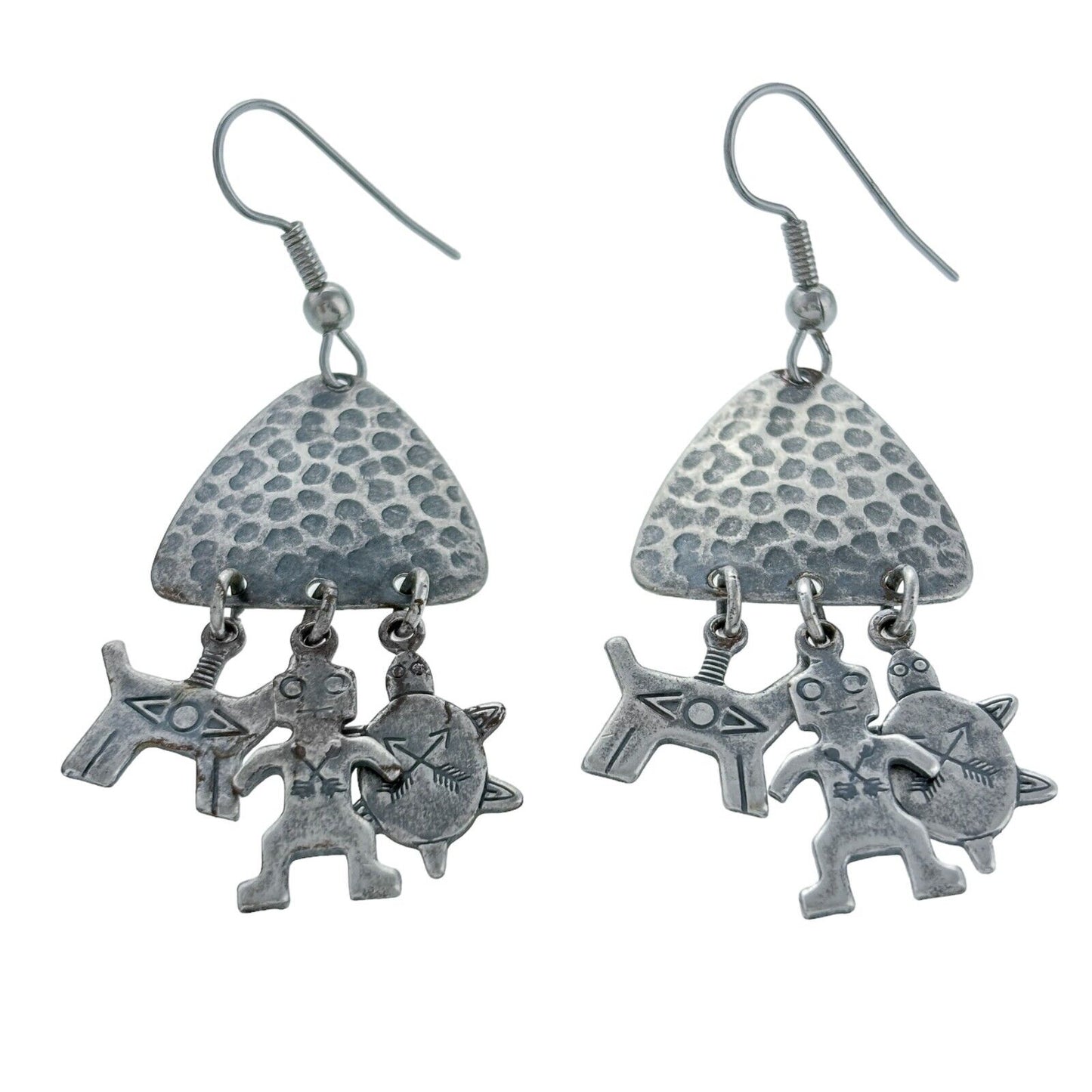 Vintage Steel Dog Figure Turtle Design Dangle Earrings