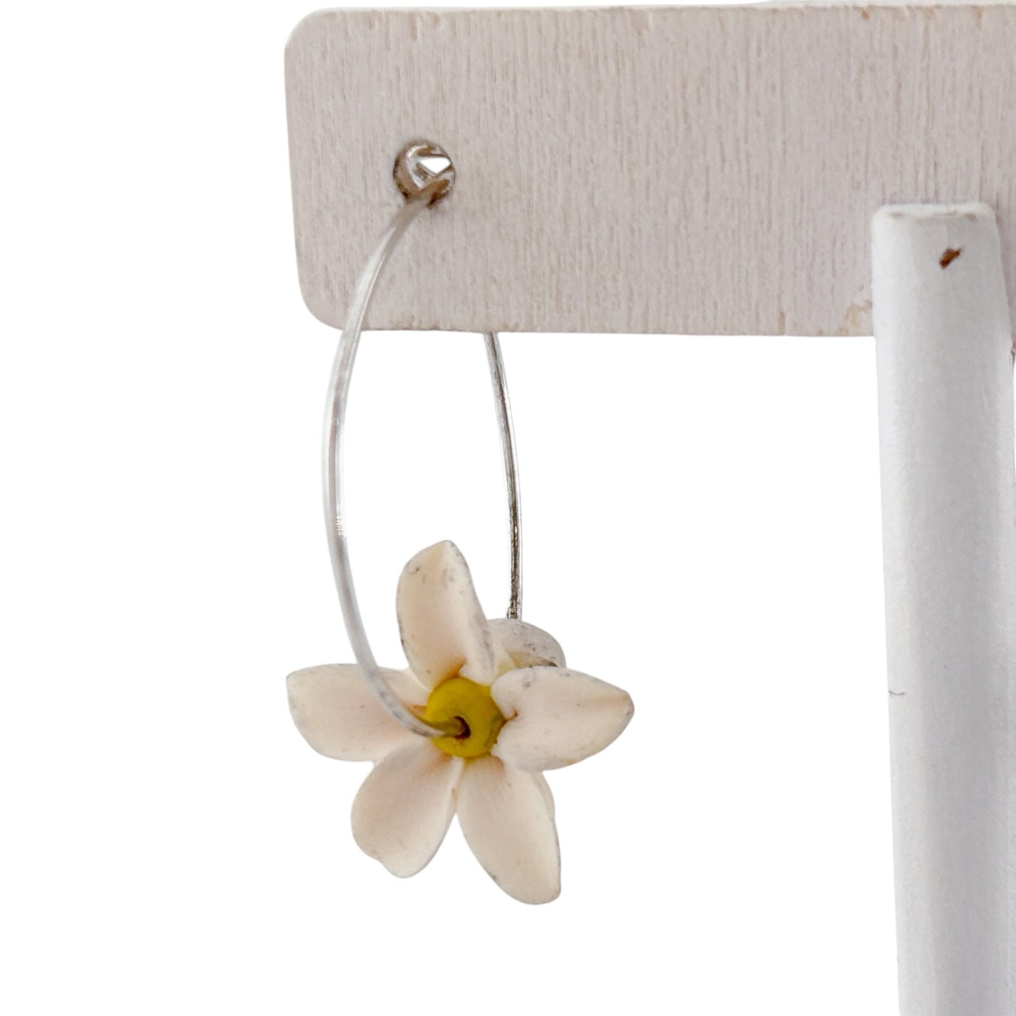 Vintage Sterling Silver 925 White Flower Hoop Earrings