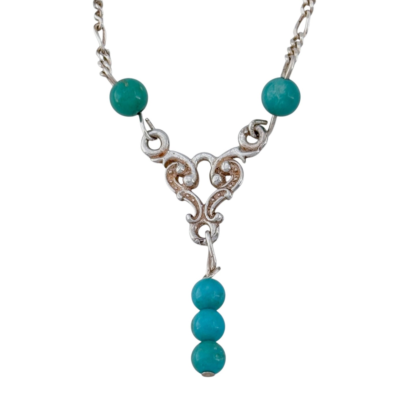 Vintage Sterling Silver 925 Turquoise Y Necklace 17.5"