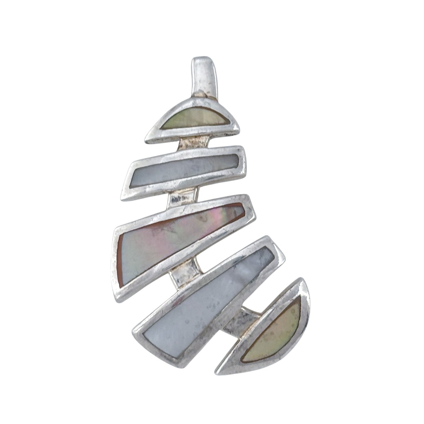 Vintage Sterling Silver 925 Mother of Pearl Abstract Pendant