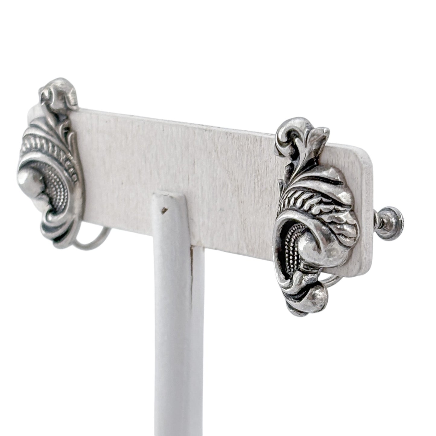 Vintage Sterling Silver 925 Ornate Scroll Screwback Earrings