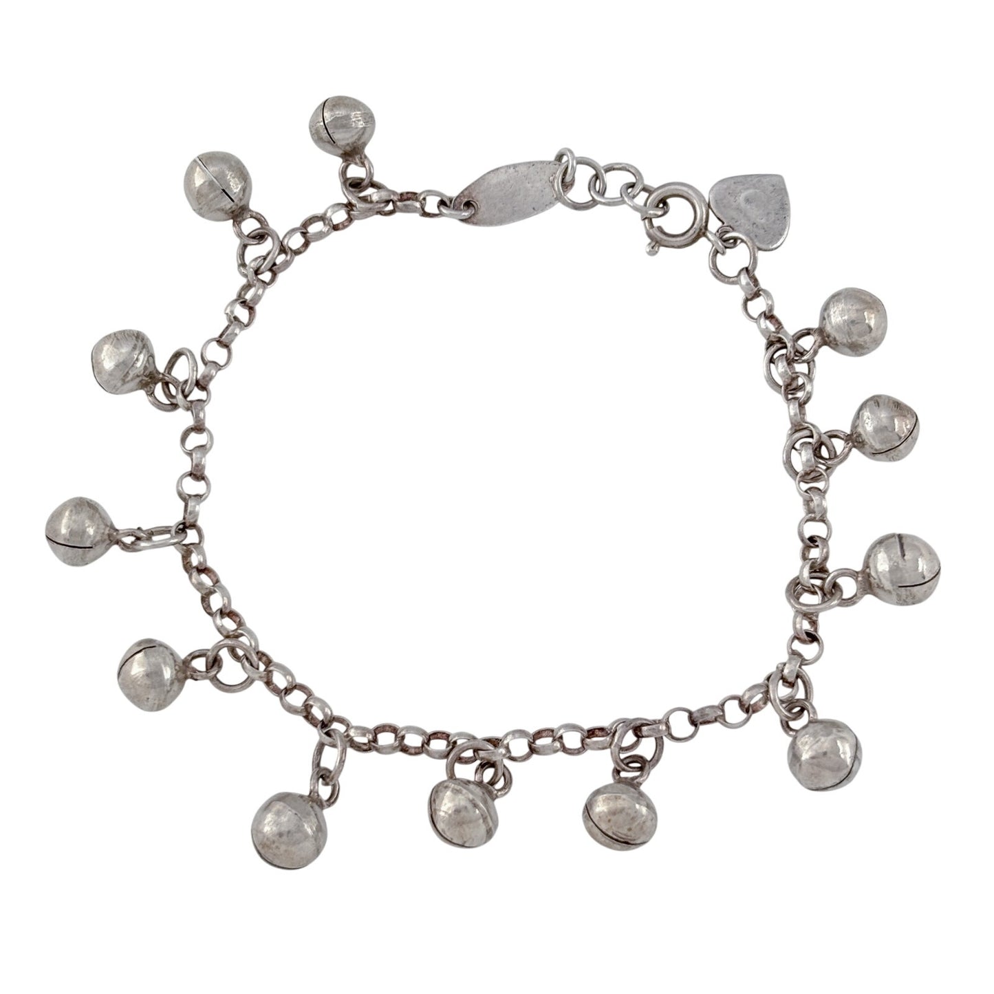 Vintage Sterling Silver 925 Bell Charm Bracelet 7"