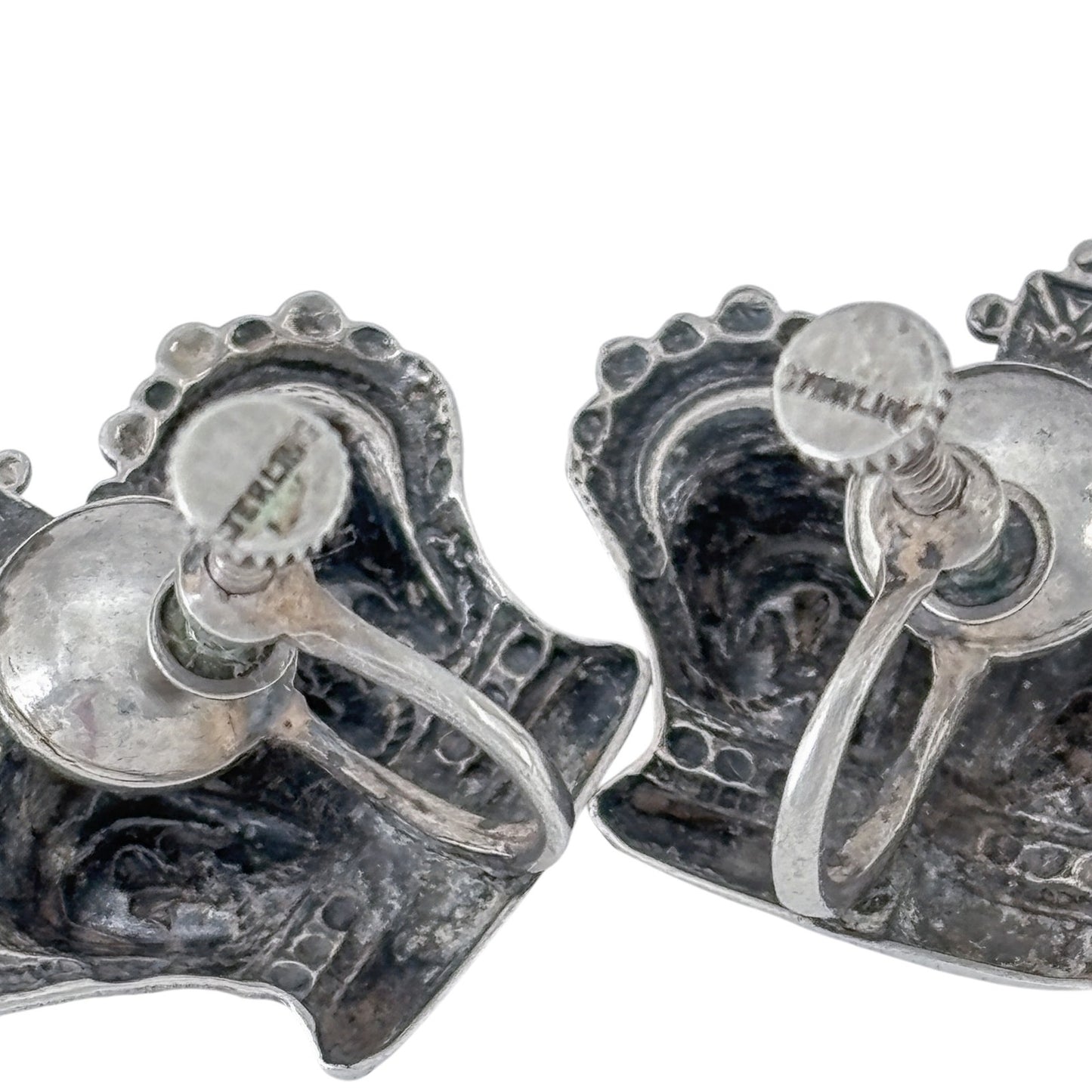 Vintage Sterling Silver 925 Crown Screw Back Earrings