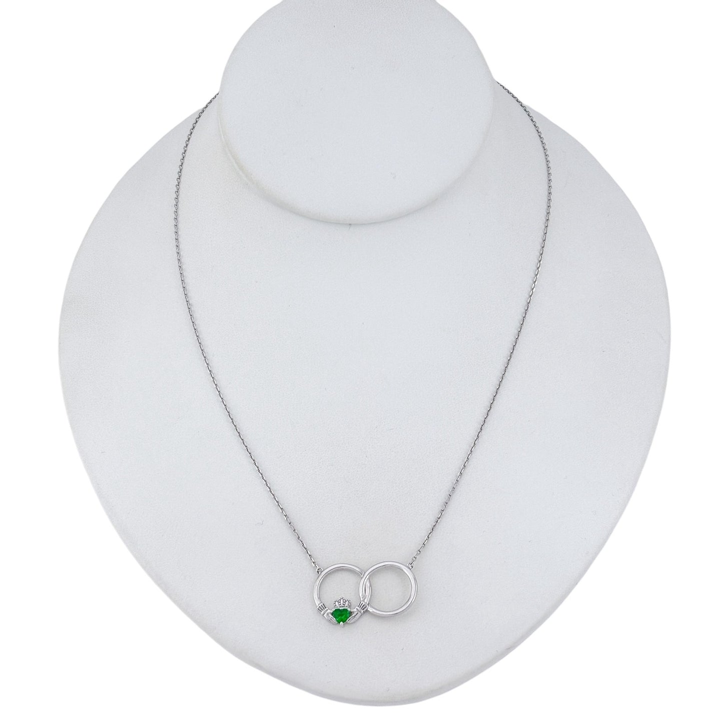 Vintage Sterling Silver 925 Claddagh Lab-Created Emerald Necklace 18"