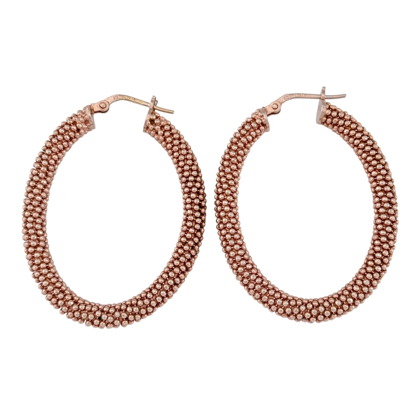 Vintage Rose Gold-Tone Sterling Silver 925 Beaded Hoop Earrings