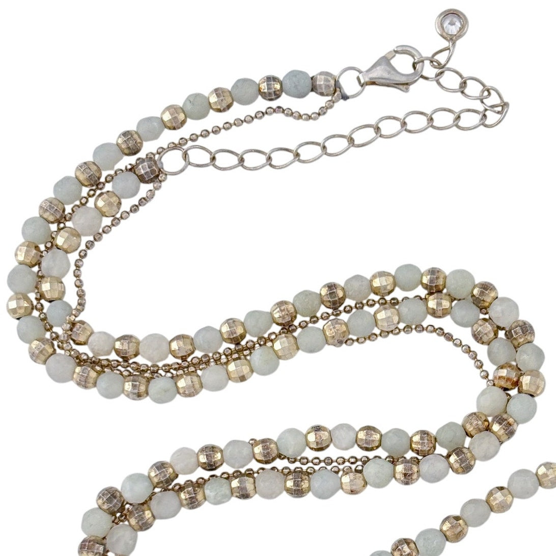 Vintage Sterling Silver 925 Bead Double Strand Necklace 16"-18"