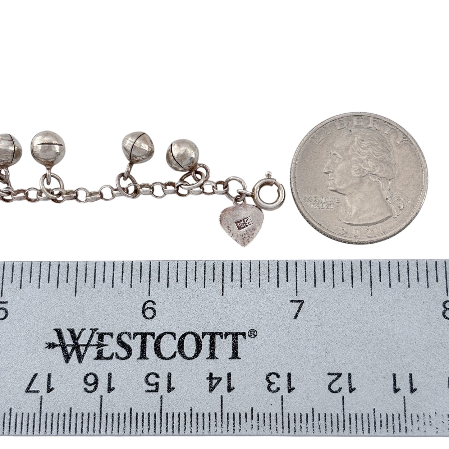 Vintage Sterling Silver 925 Bell Charm Bracelet 7"