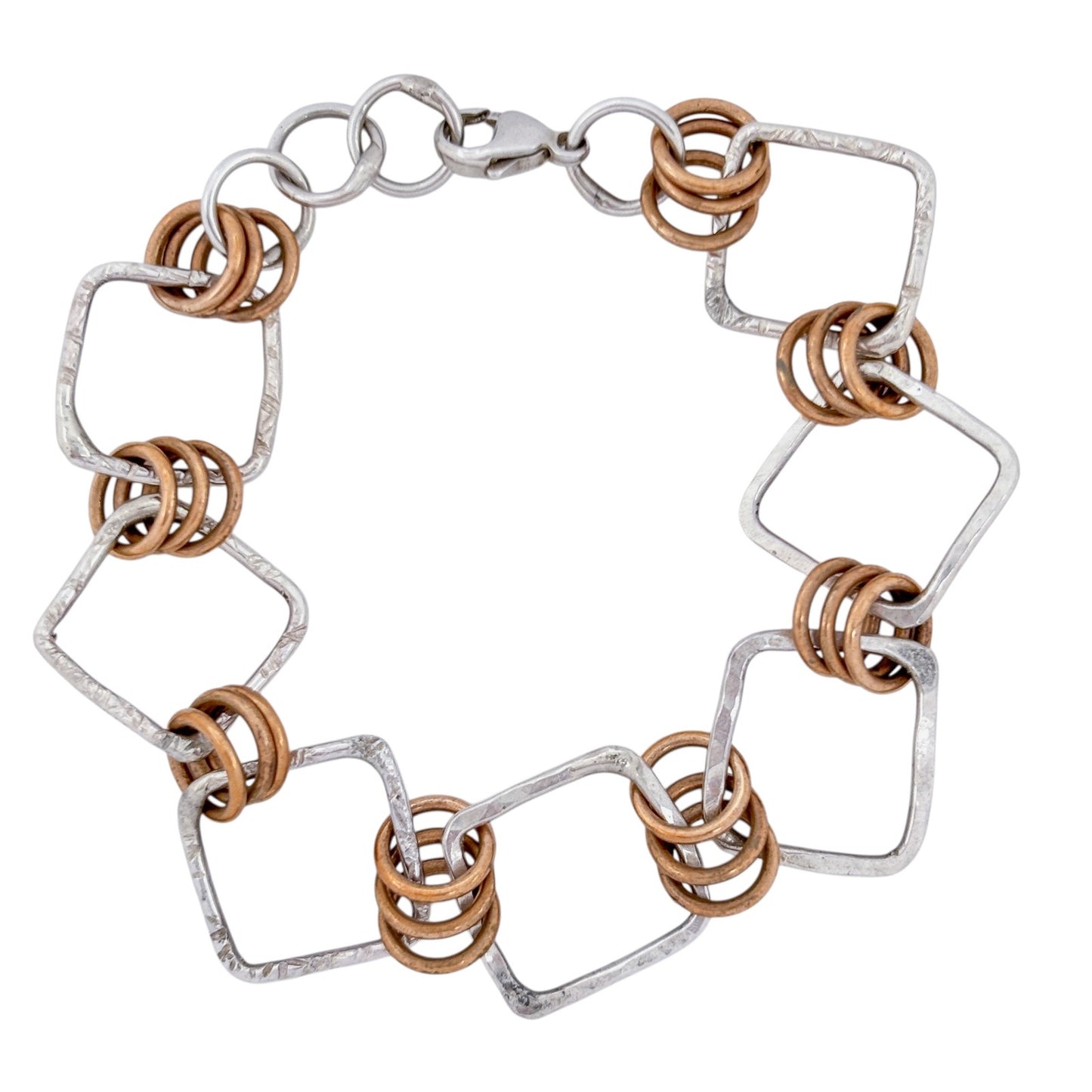 Estate Sterling Silver 925 Mixed Metal Geometric Link Bracelet 7.5"-8"