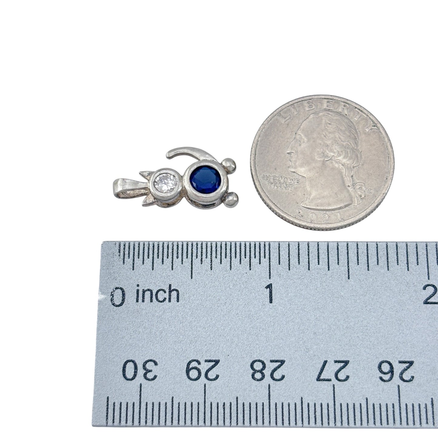 Vintage Sterling Silver 925 Blue Cubic Zirconia Cat Charm