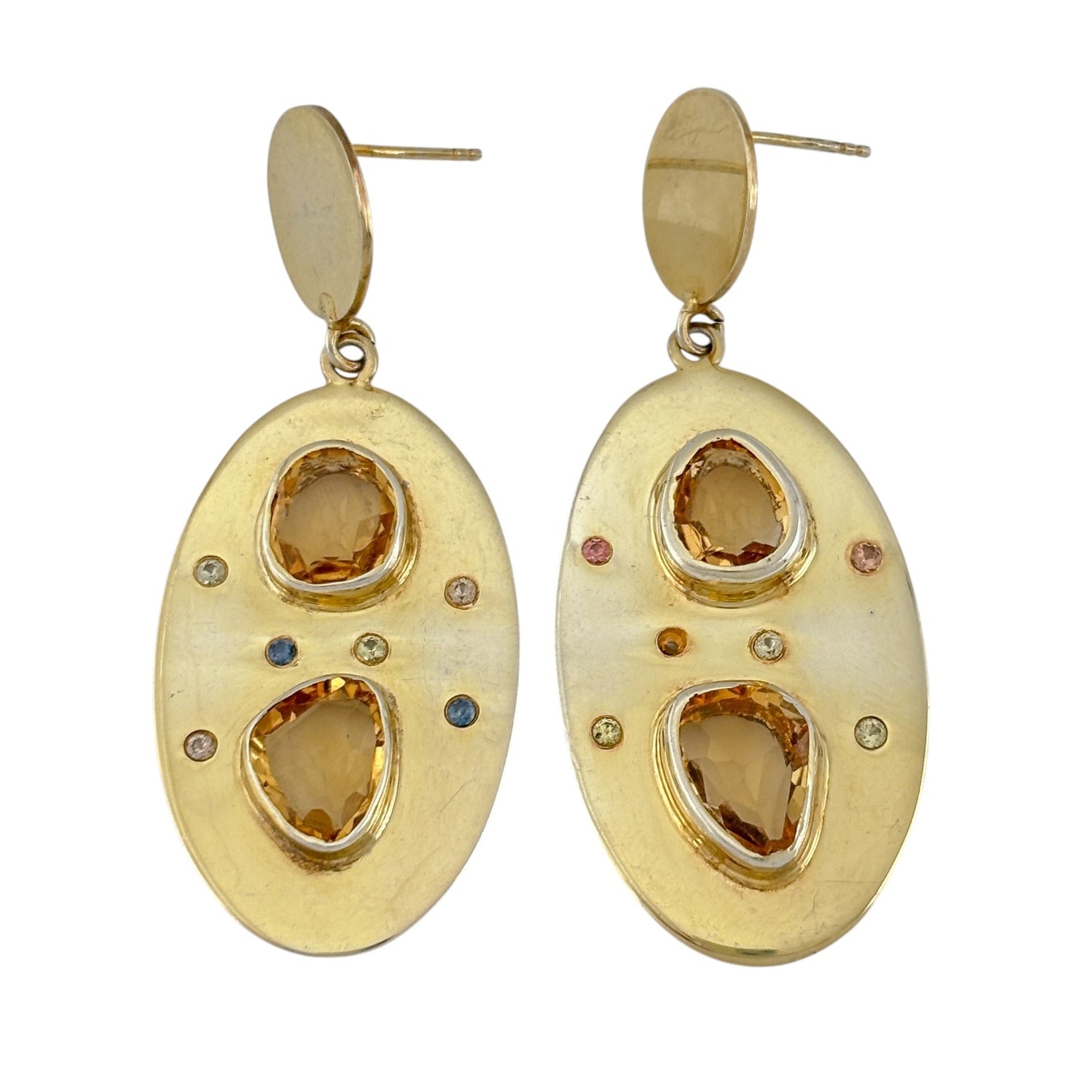Vintage Gold-Tone Sterling Silver 925 Citrine Sapphire Earrings