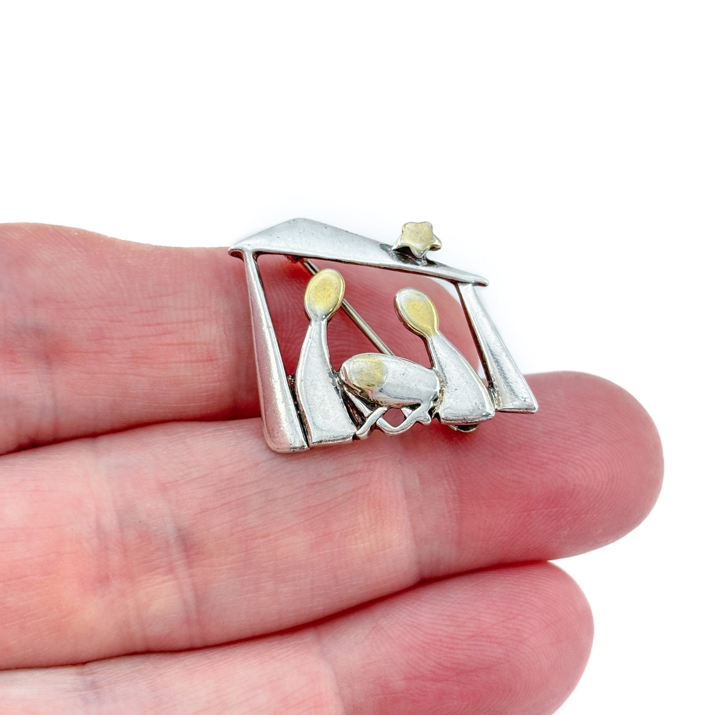 Vintage Sterling Silver 925 Nativity Brooch