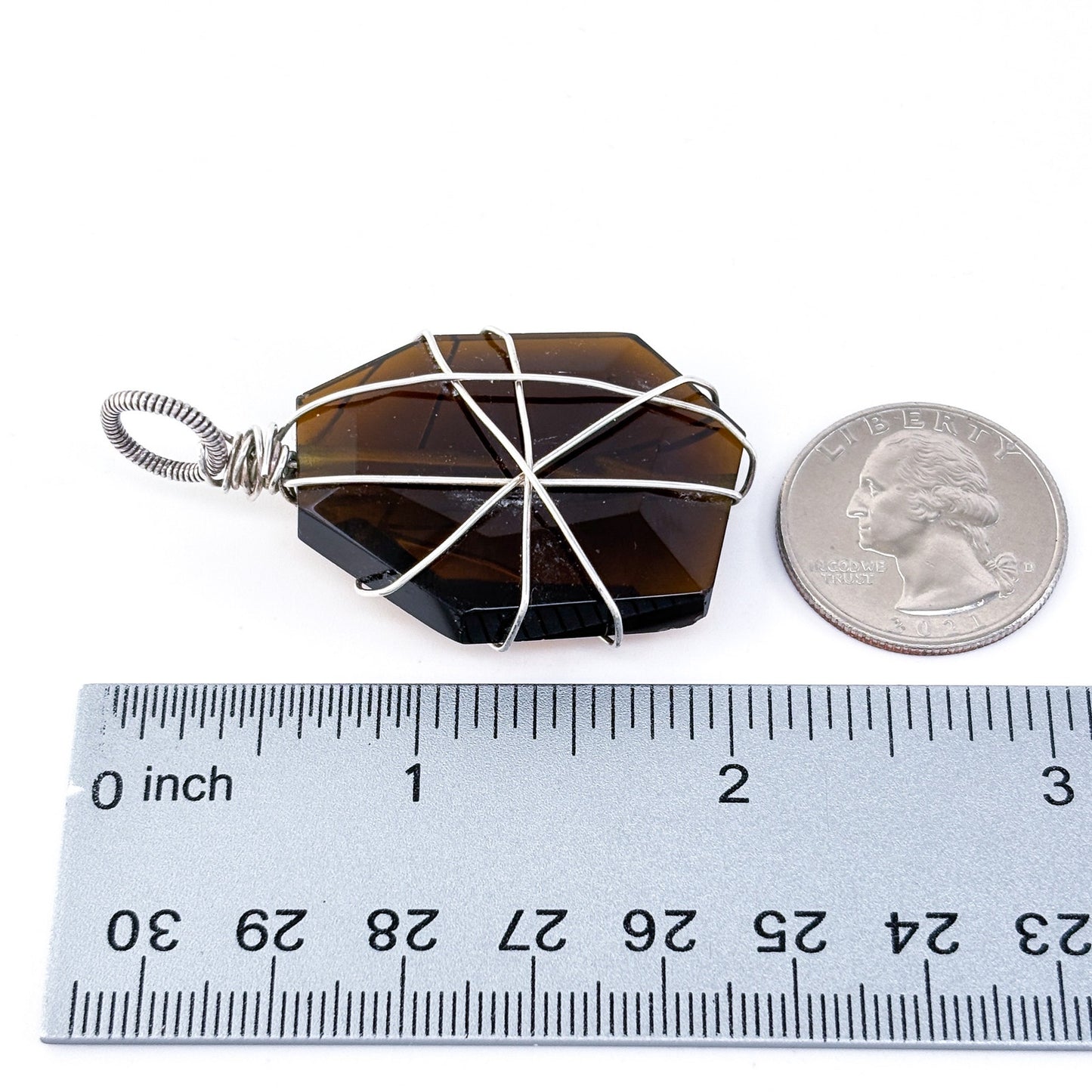Handcrafted Wire-Wrapped Glass Pendant | Brown Geometric