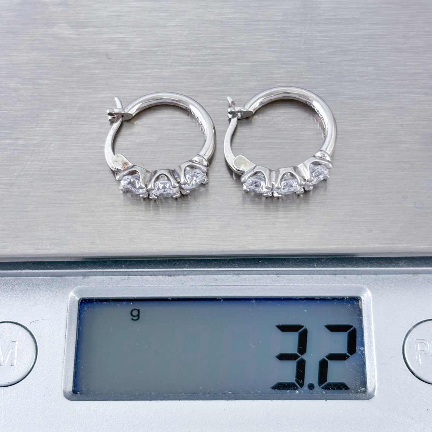 Vintage Sterling Silver 925 Cubic Zirconia Huggie Hoop Earrings