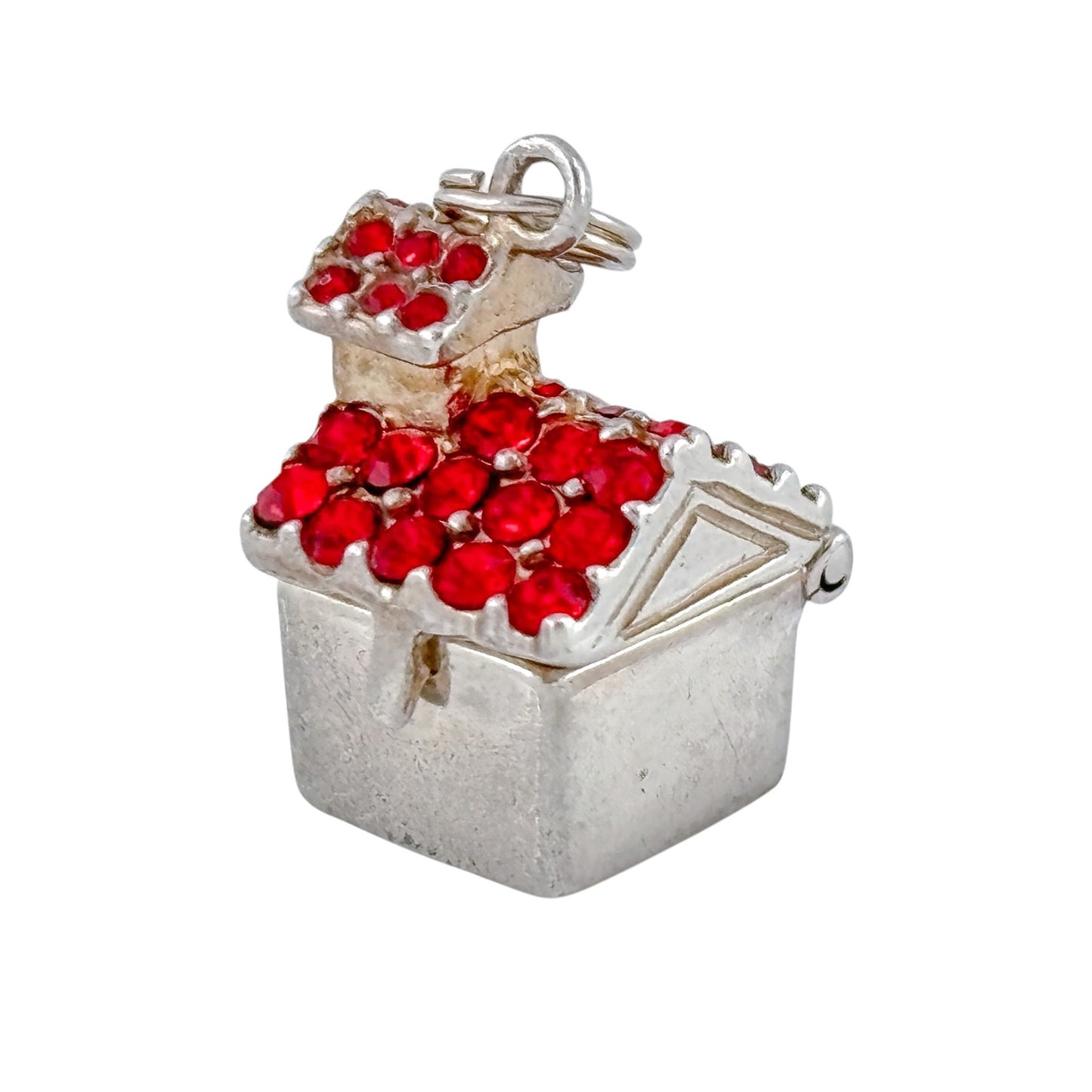 Vintage Jezlaine Sterling Silver 925 Red Crystal Schoolhouse Charm