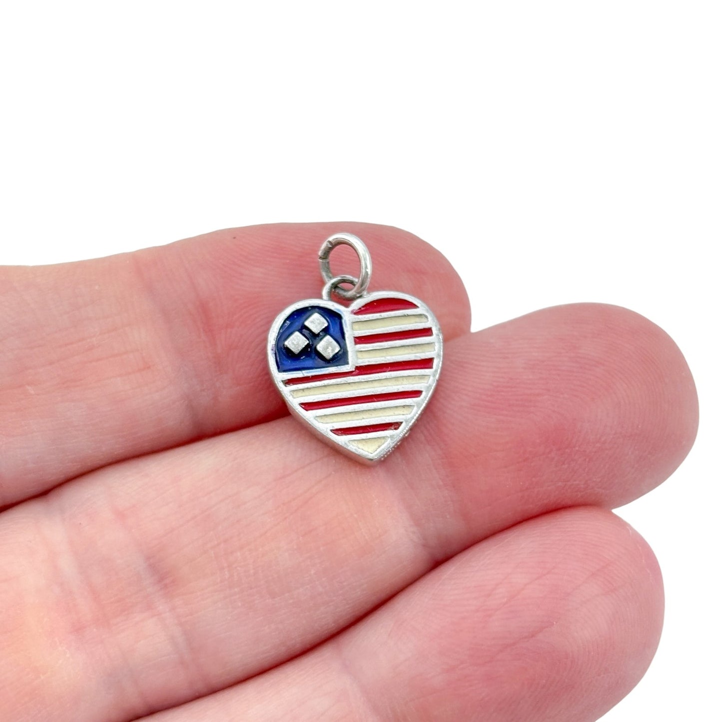 Vintage Sterling Silver 925 American Flag Heart Charm