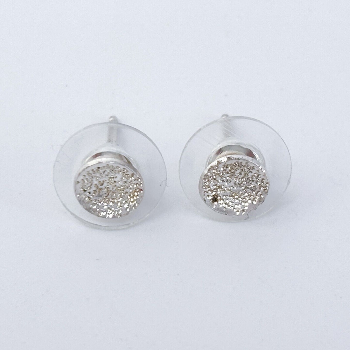 Vintage Sterling Silver 925 Textured Concave Round Stud Earrings
