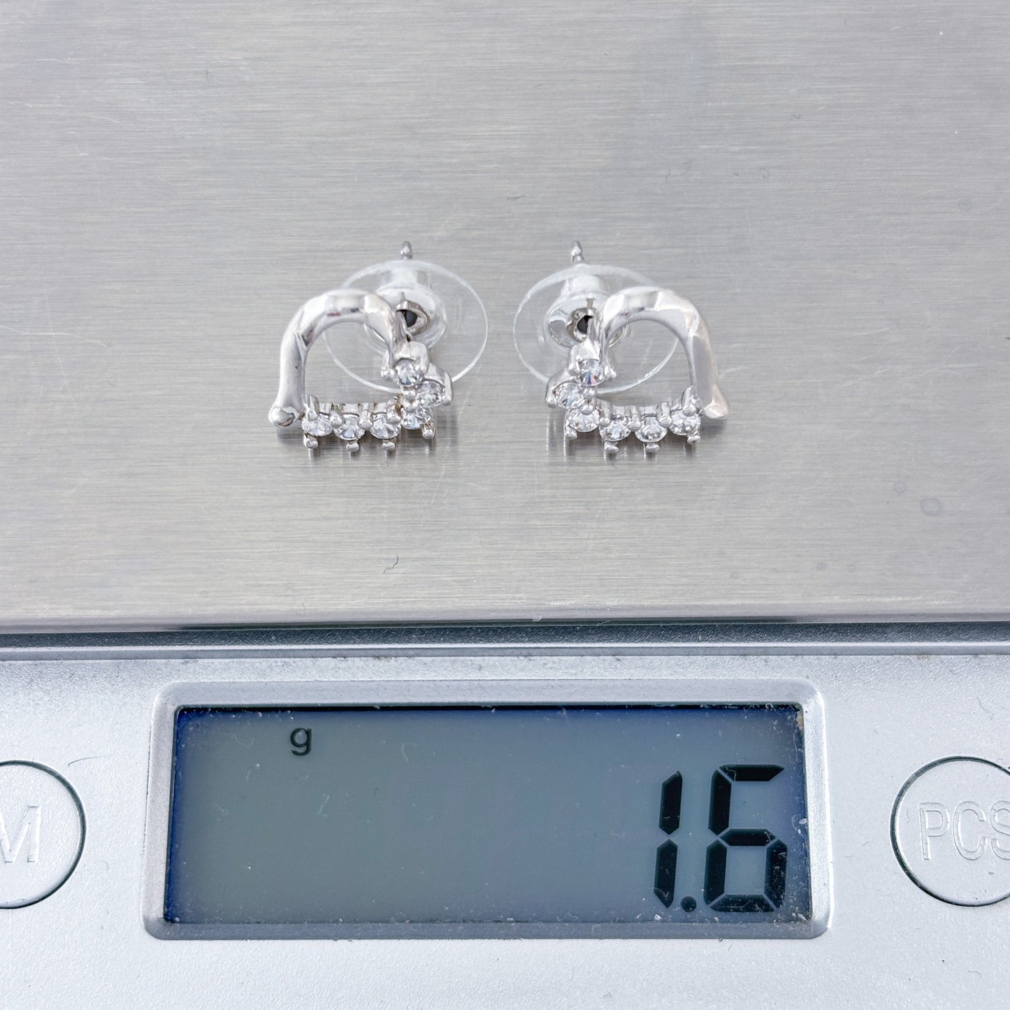 Vintage Sterling Silver 925 Cubic Zirconia Heart Stud Earrings