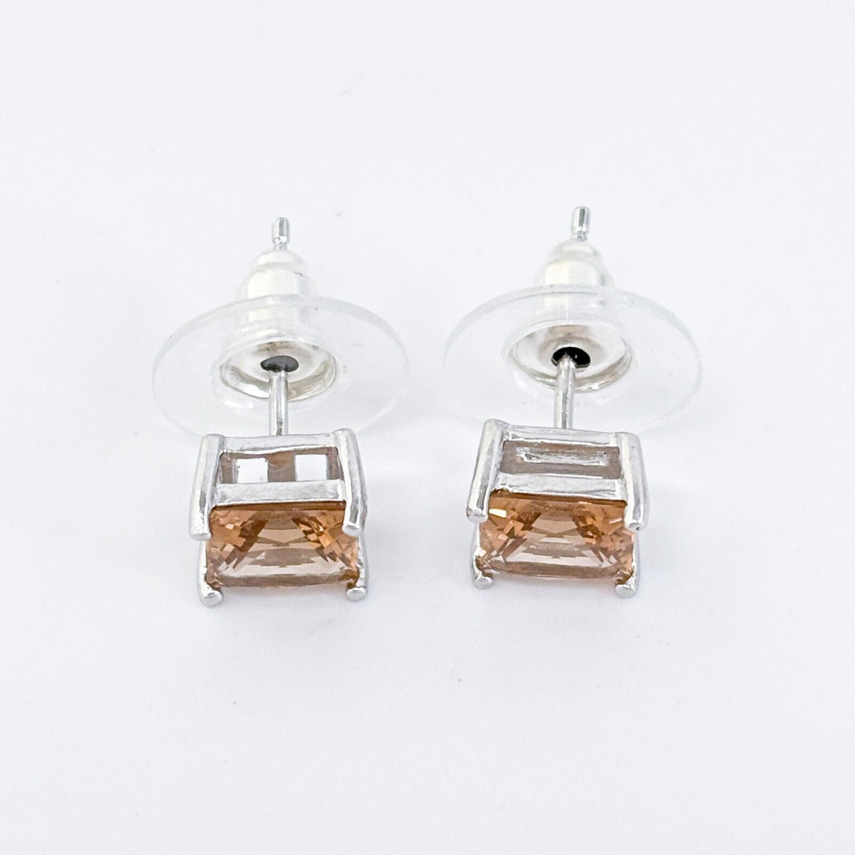 Vintage Sterling Silver 925 Apricot Cubic Zirconia Stud Earrings