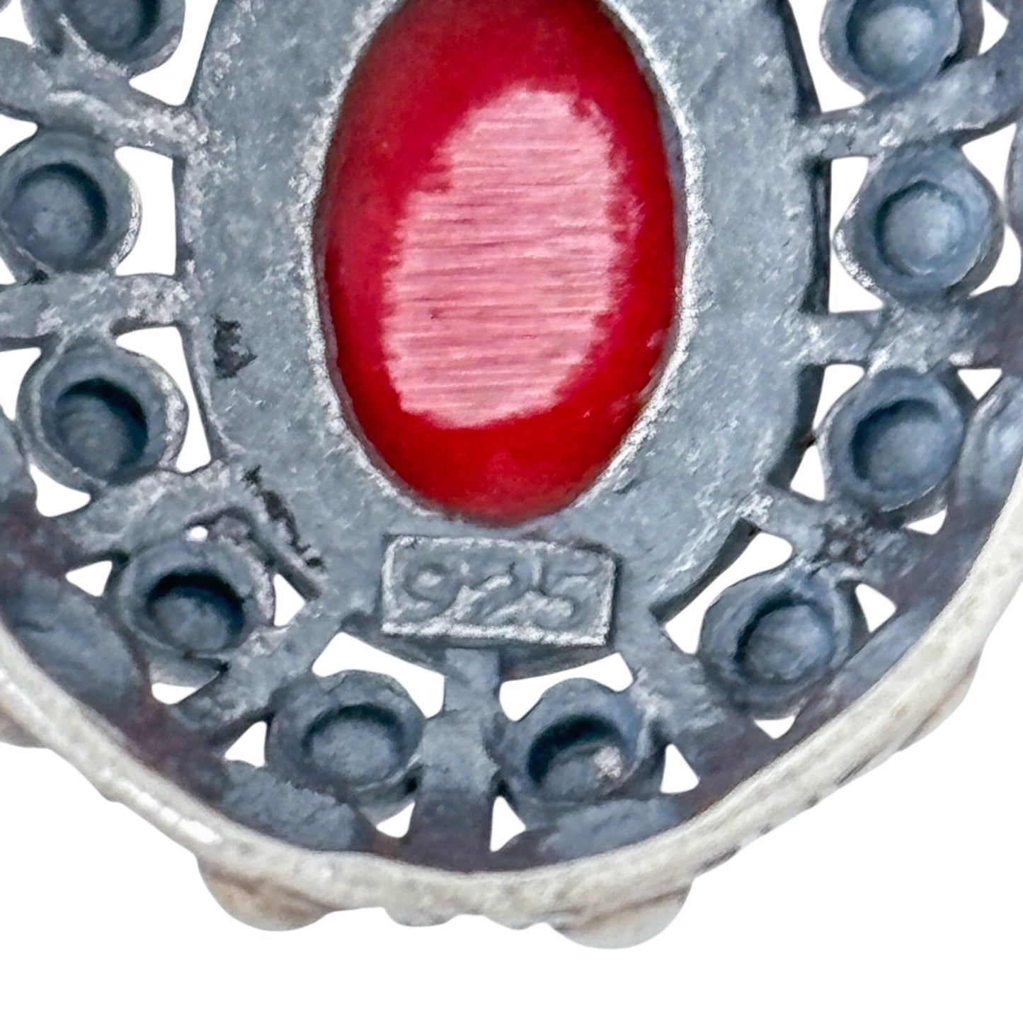 Vintage Sterling Silver 925 Red Enamel Pendant