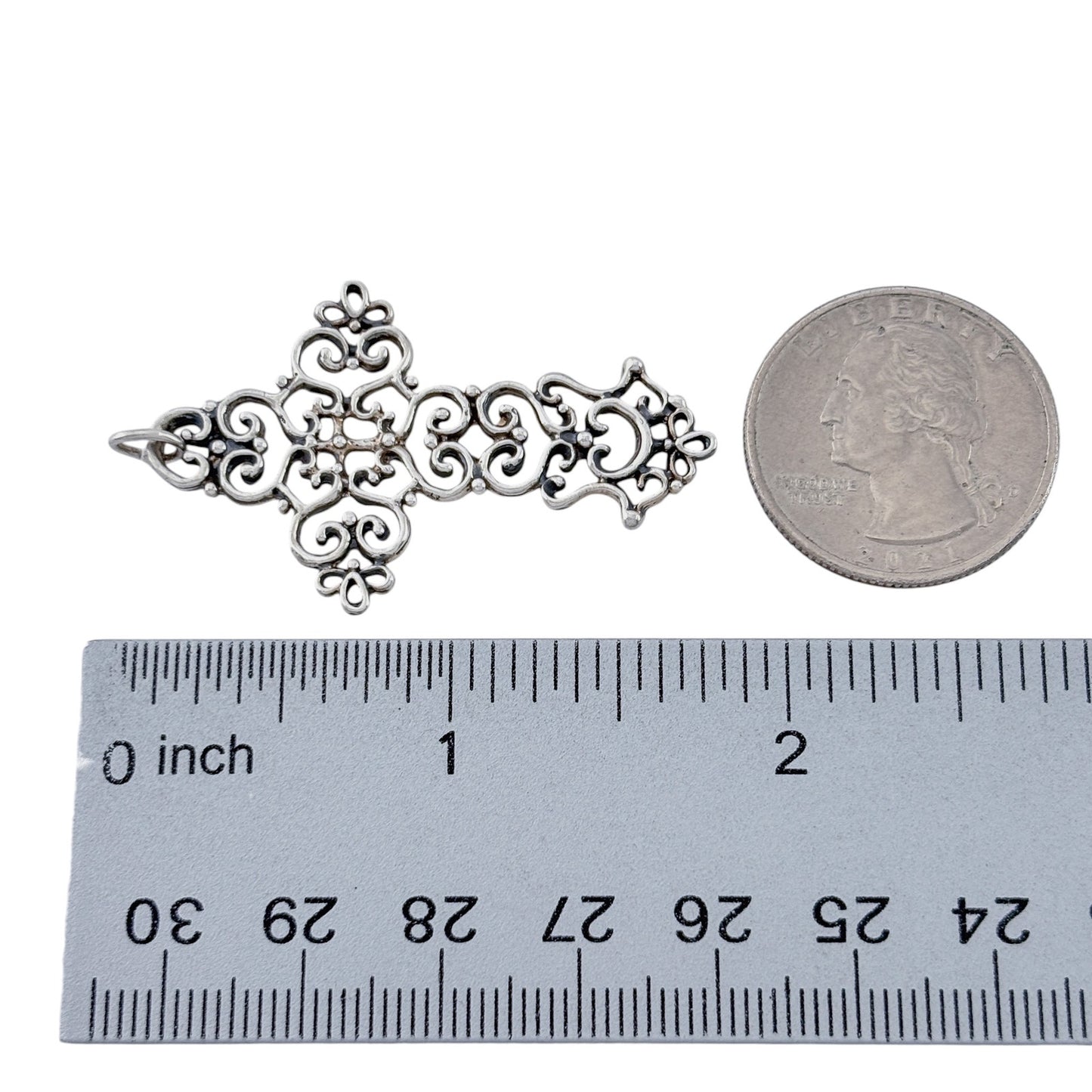 Vintage Sterling Silver 925 Ornate Filigree Cross Pendant