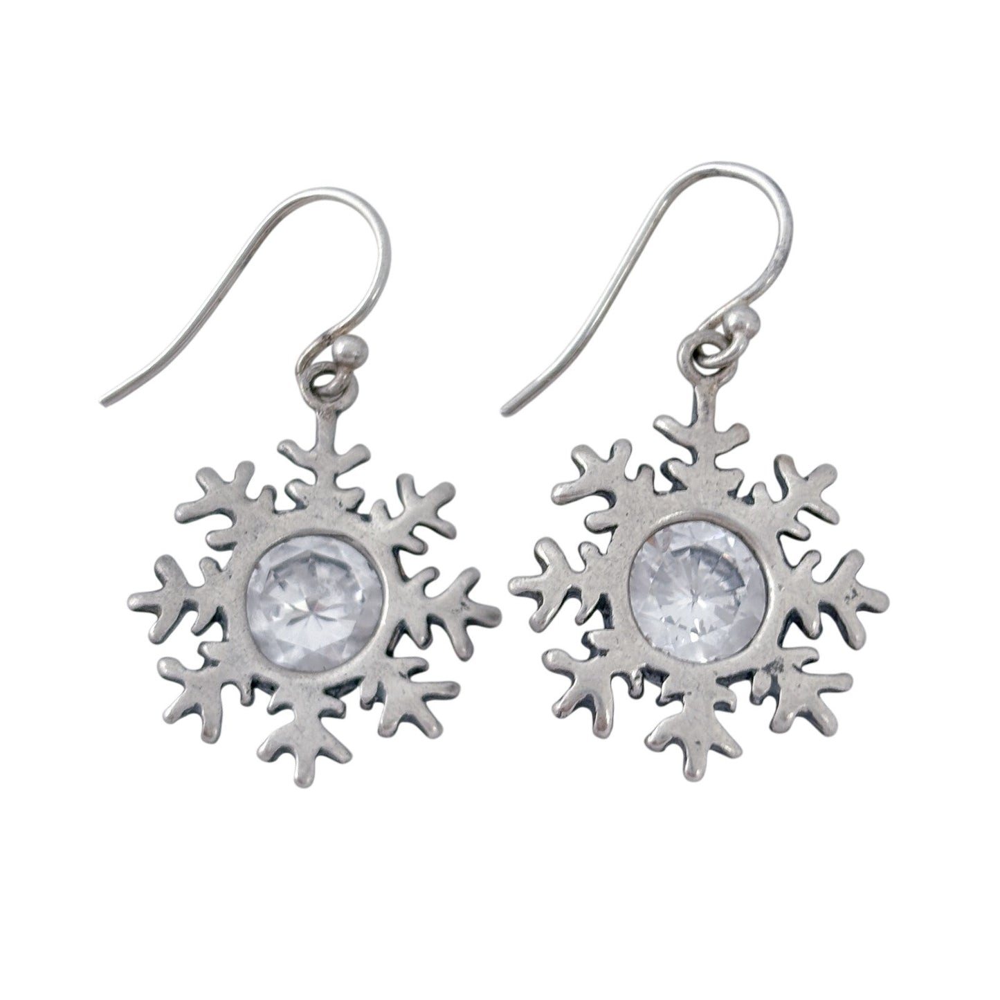 Estate Sterling Silver 925 Snowflake Cubic Zirconia Earrings