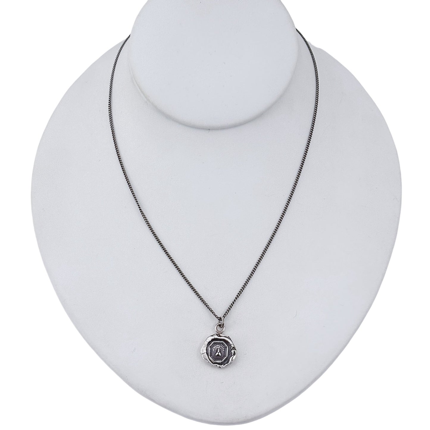Vintage Pyrrha Sterling Silver 925 Wax Seal "Friend" Bee Talisman Necklace 18"