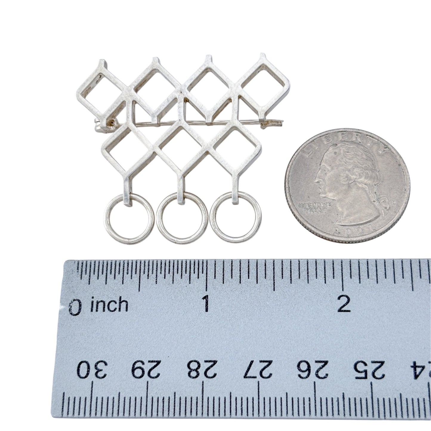 Vintage Sterling Silver Geometric Openwork Brooch